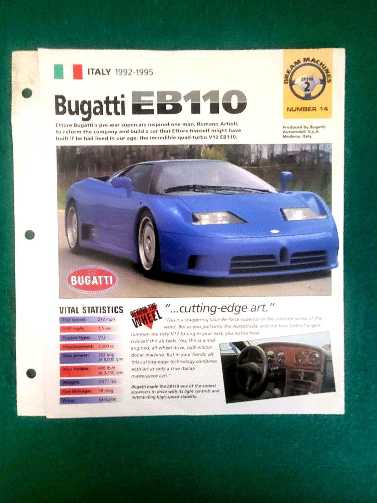 1992-1995 Bugatti EB100 Dealer Color Brochure Specifications Dream Machines #14