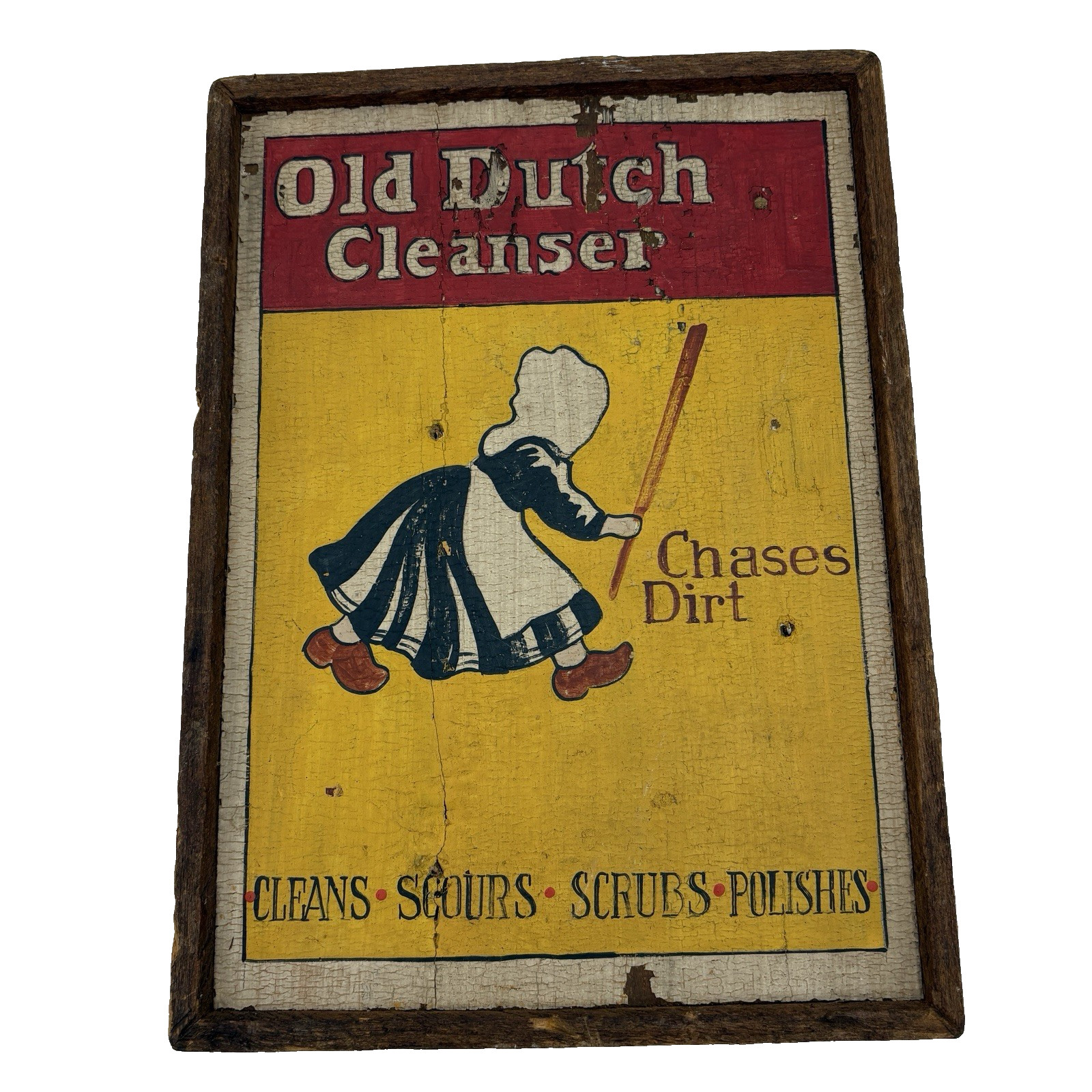 Vintage Old Dutch Cleanser Sign Wooden Hand Painted Laundry Room Decor