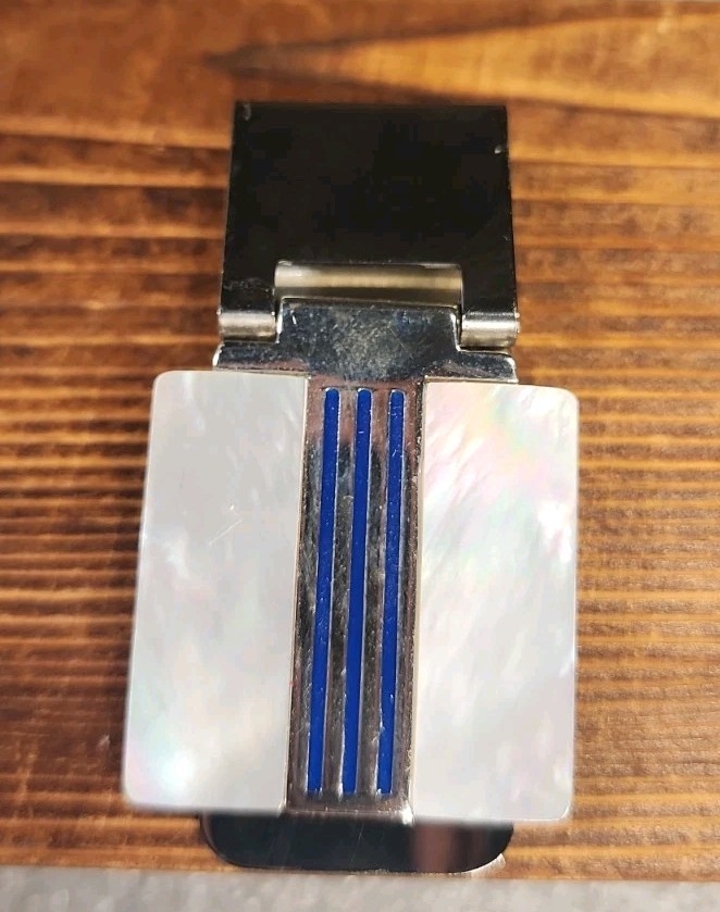 Vintage Silver Tone ArtcDeco Money Clip W/Mother-Of-Pearl 