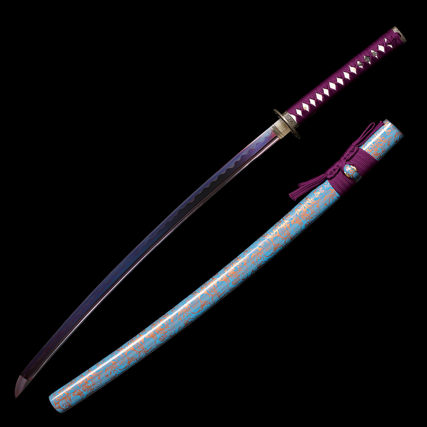 Handmade Purple Blade Samurai Katana Sword Full Tang Real Sharp 1095 Steel