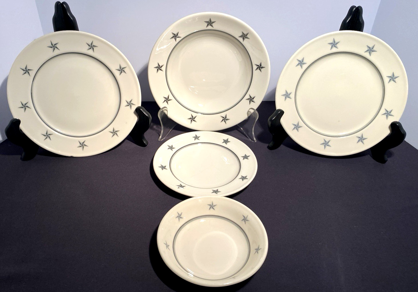 SS United States Lamberton Grey Star China dishes 5pc. See NOTE