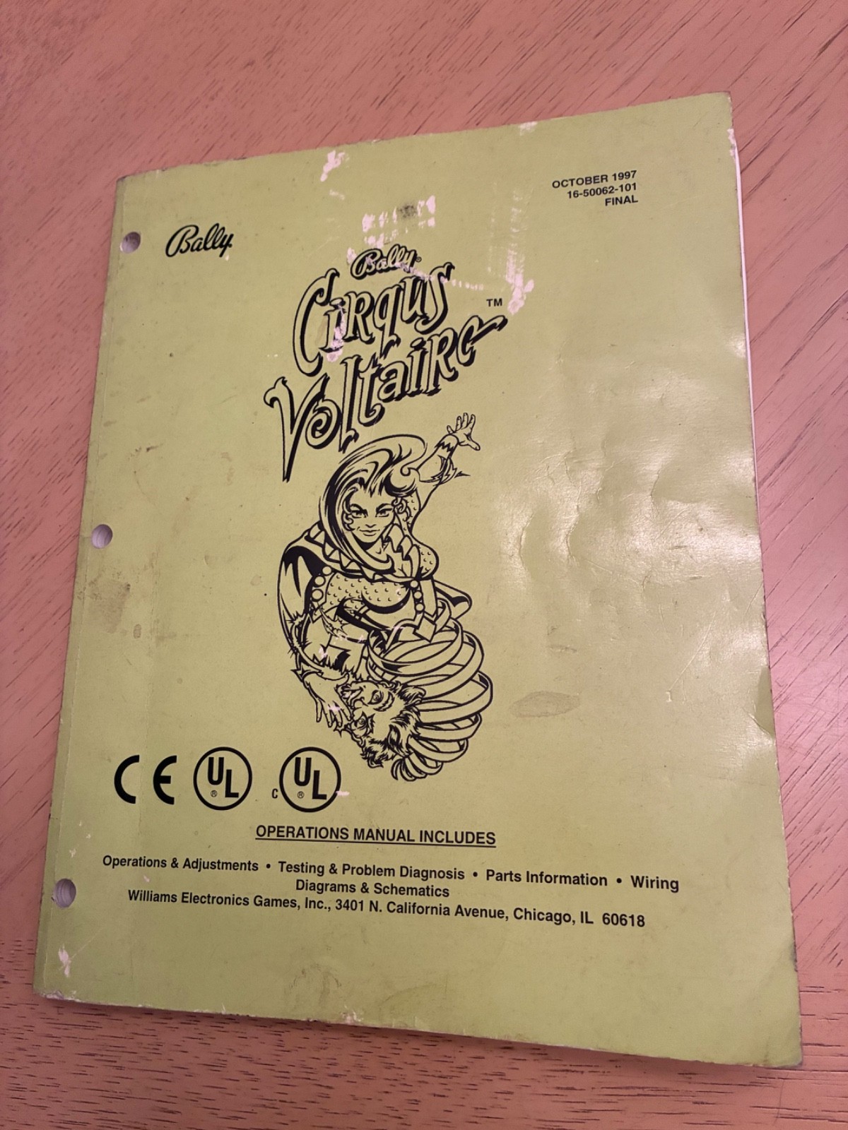 Original Bally Cirqus Voltaire pinball operations  manual 1997