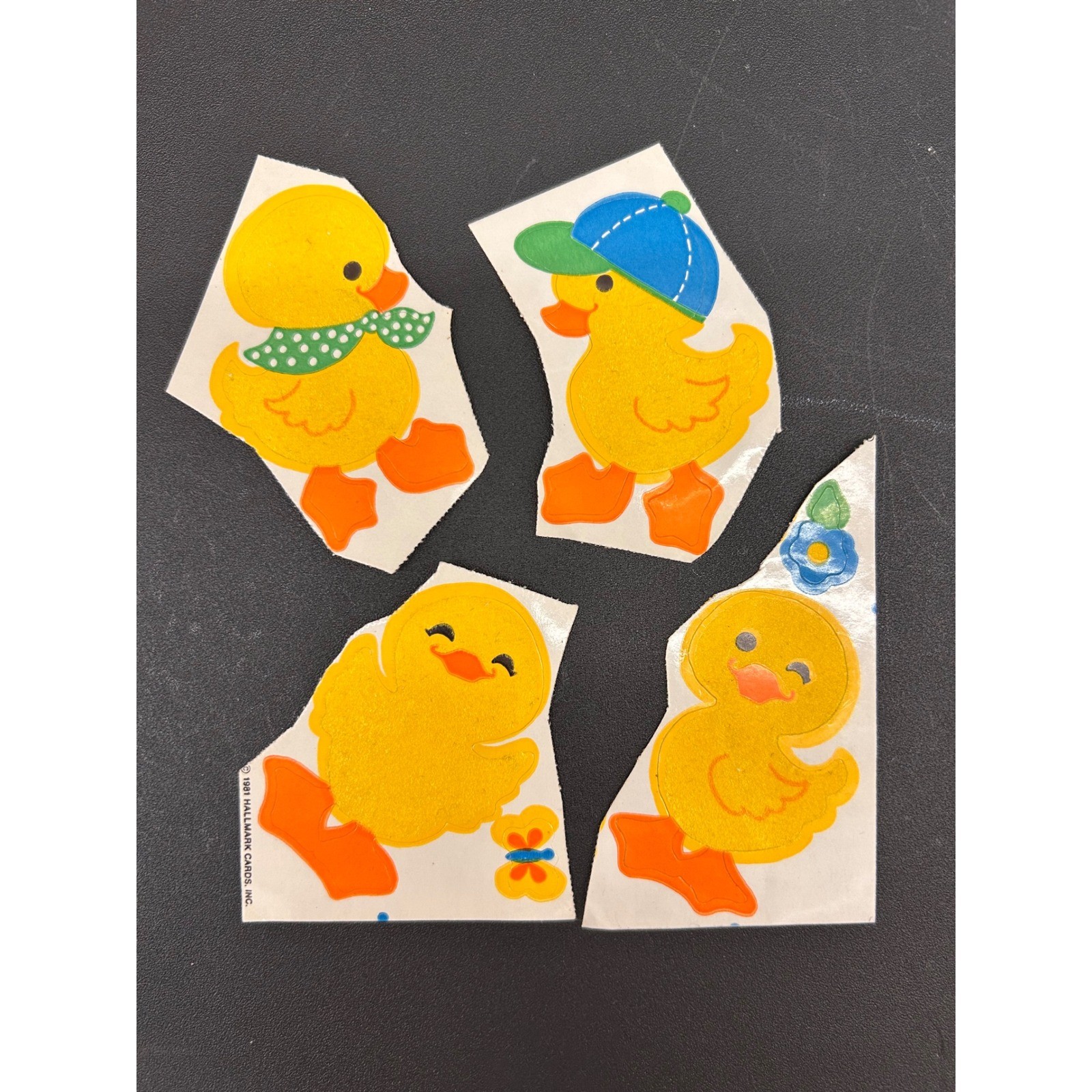 Vintage 1981 Hallmark Fuzzy Yellow Duck Stickers Set of 4 Retro Ephemera