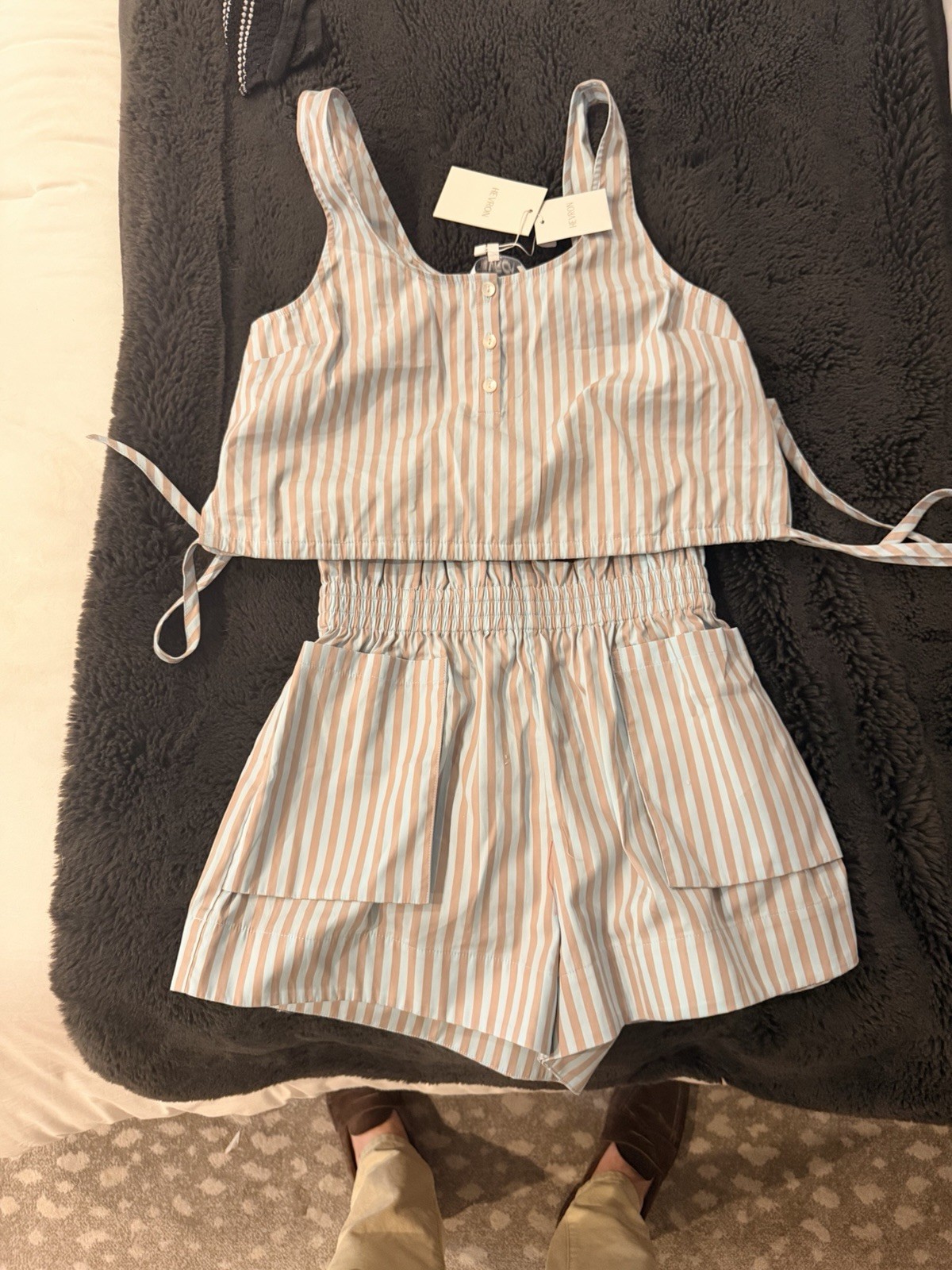 Hevron Chloe Top And Mira Short In Ice blue Stripe