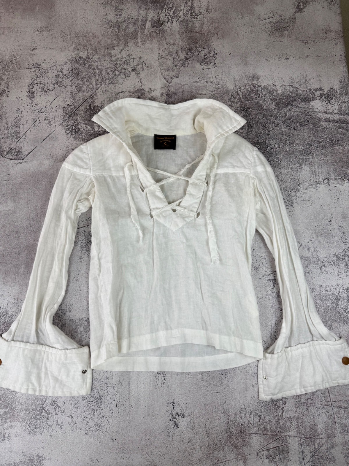 SS 2001 Women\'s Vivienne Westwood Anglomania Lace-up Linen Blouse rare archive 