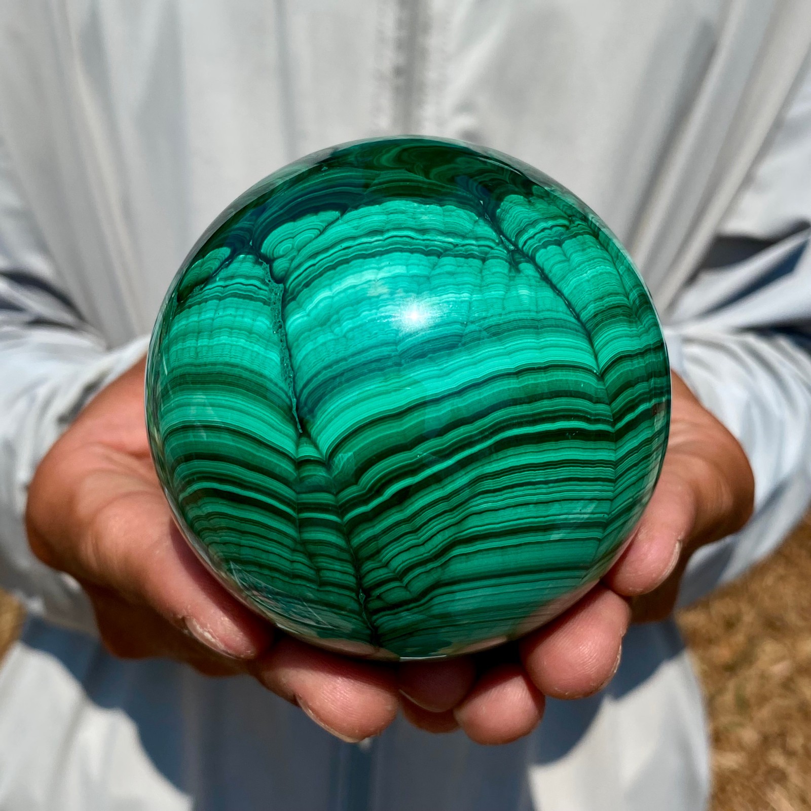 1.94LB Rare Natural Malachite quartz hand Carved sphere Crystal Healing