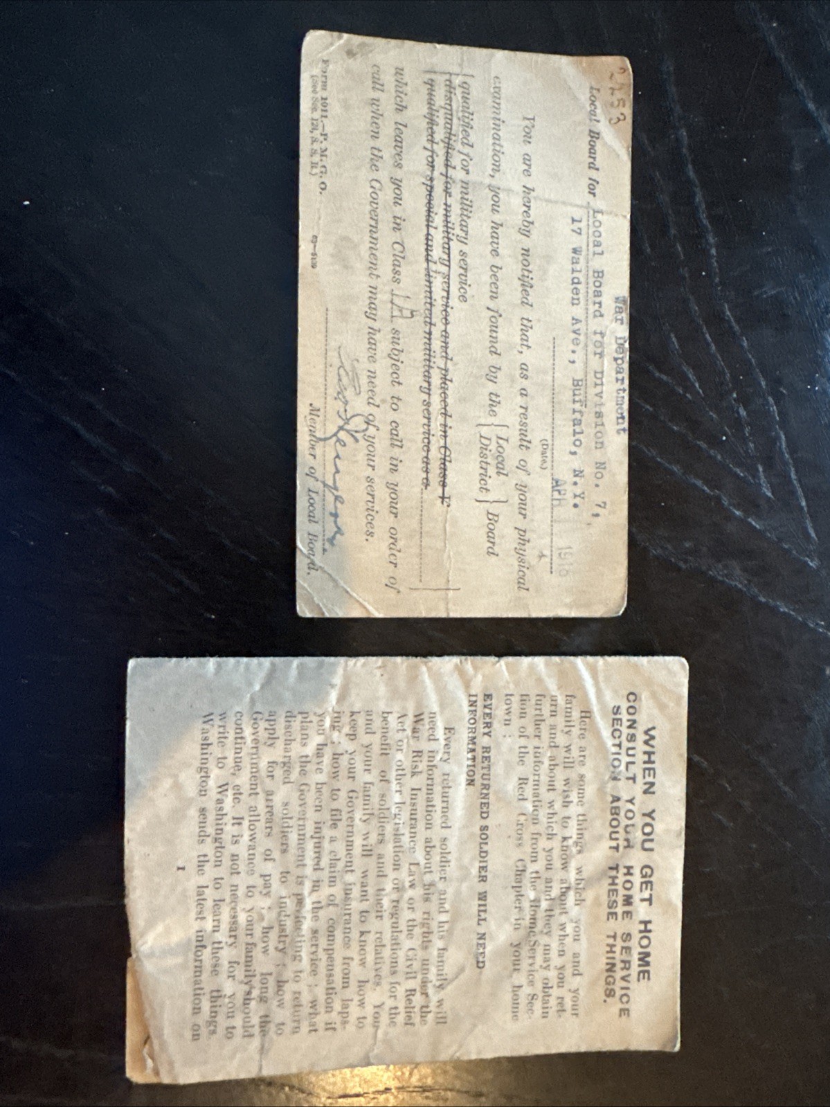 Vintage 1918 WWI Buffalo NY Draft Notice & Red Cross Ephemera Lot