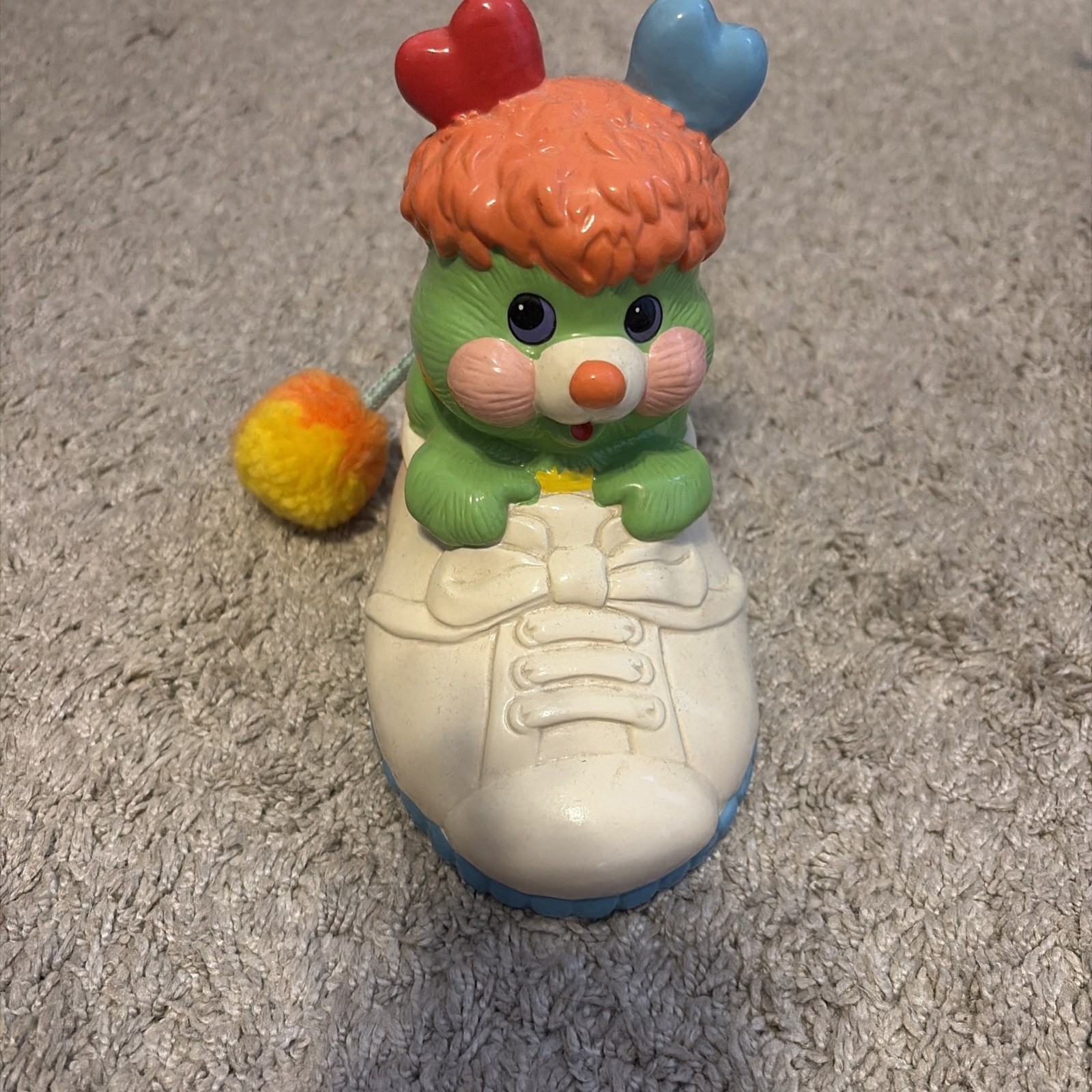 Vintage 1980\'s Popples Green Mouse Plush Tail Piggy Shoe Coin Ceramic Bank