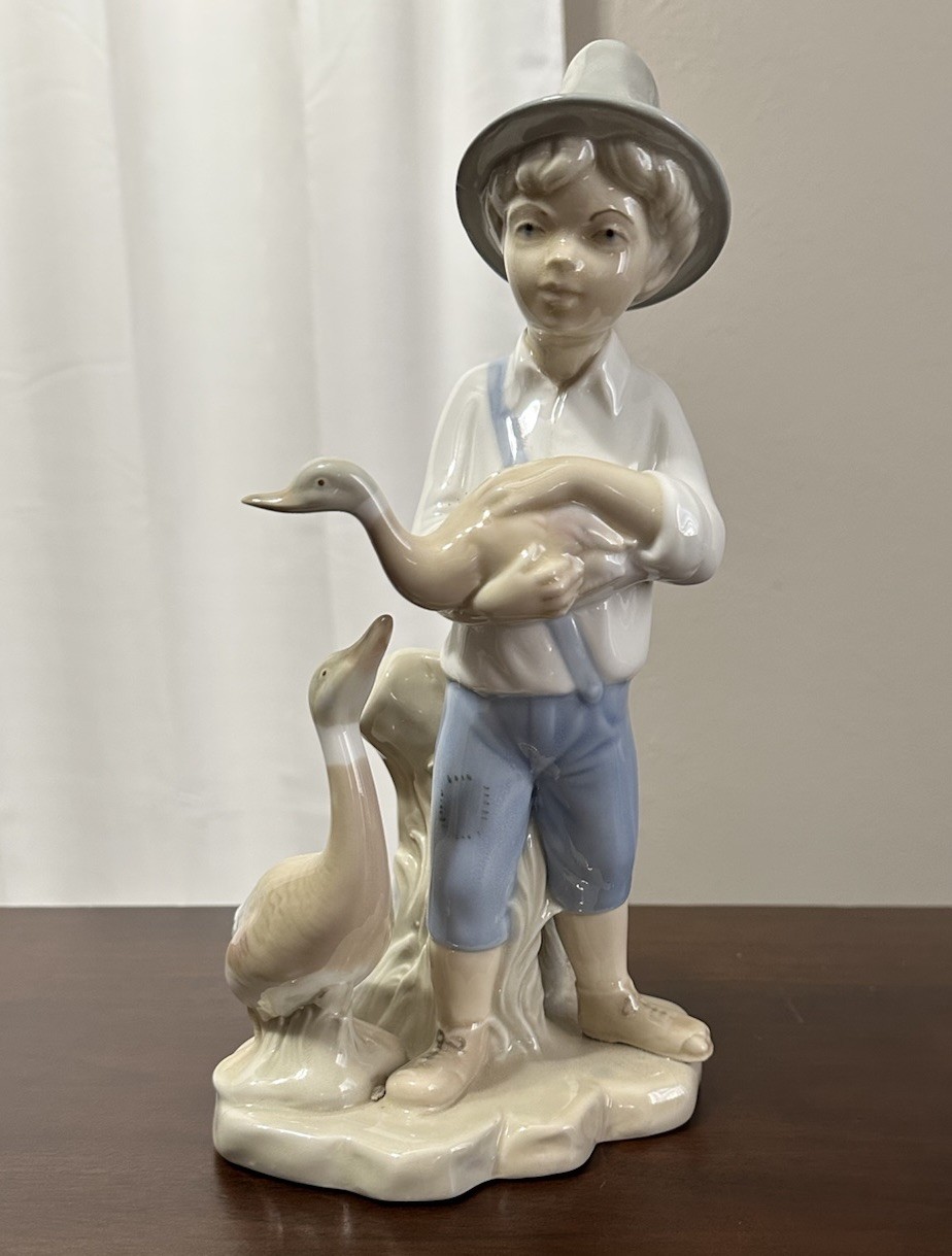 Porceval Villamarchante Valencia Porcelain Boy with Ducks Geese Figurine Spain