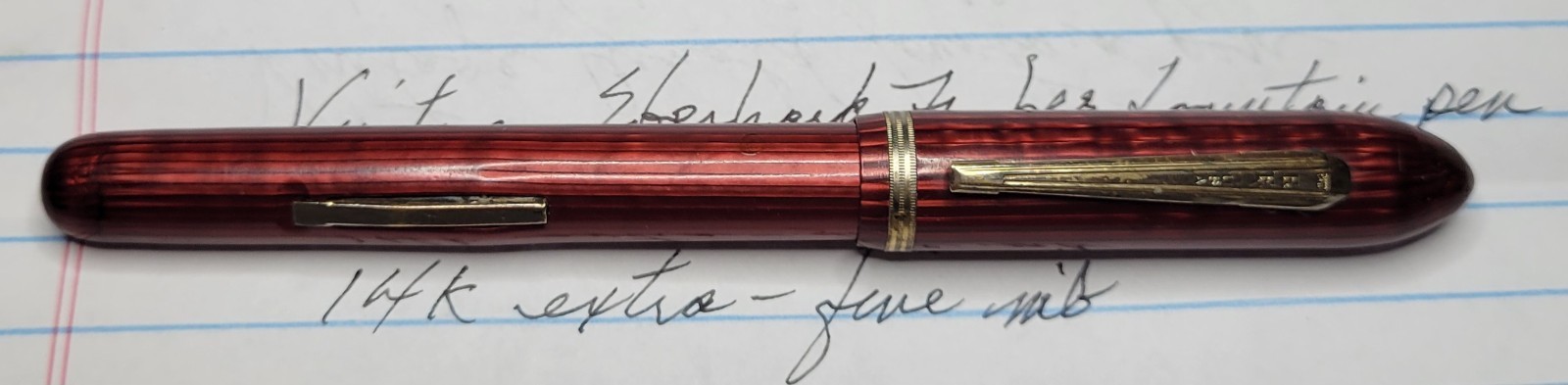 Vintage Eberhard Faber Striated Red Fountain Pen 14K Plated EF Nib - 1930s