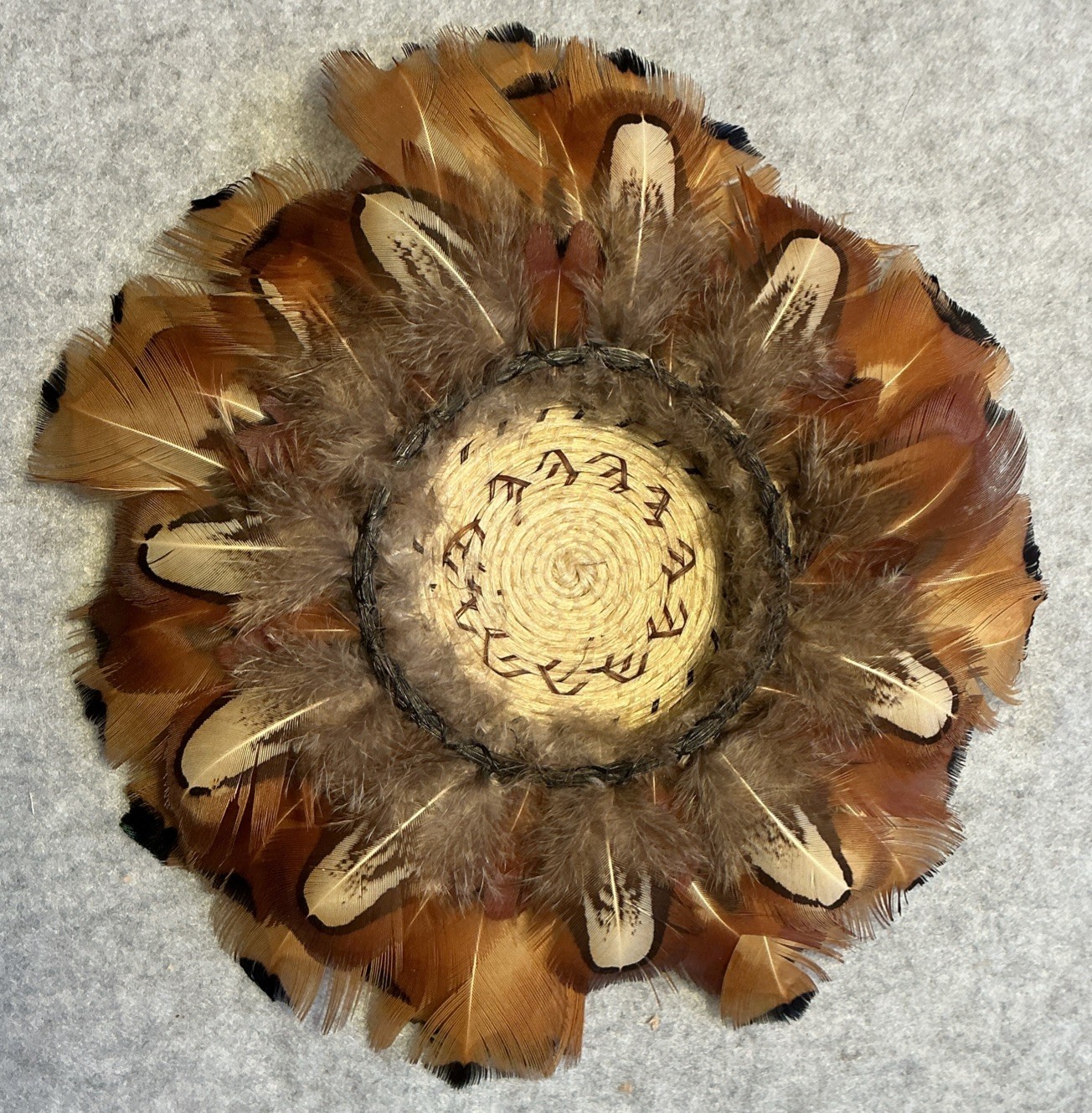 Beautiful Vintage Small Native American Basket with Feather Edge 6”