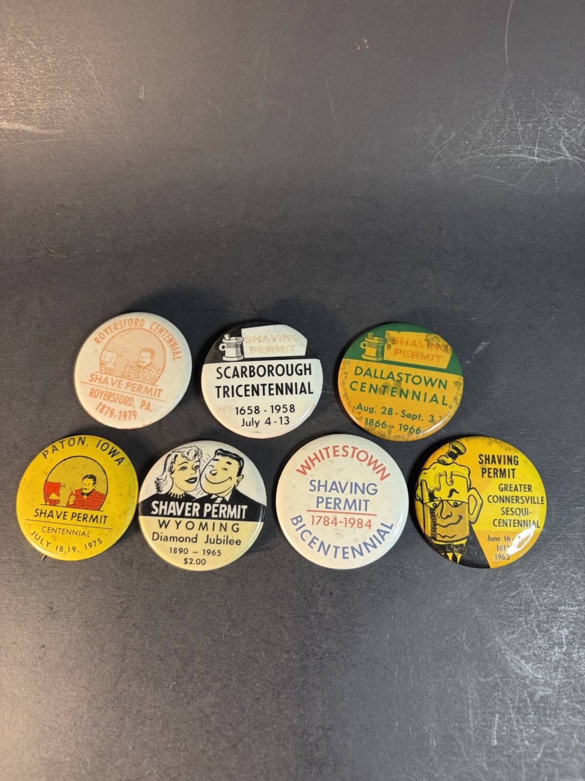 7 Vintage Shaving Permit Pinback Buttons From Different States & Areas 50’s-80’s