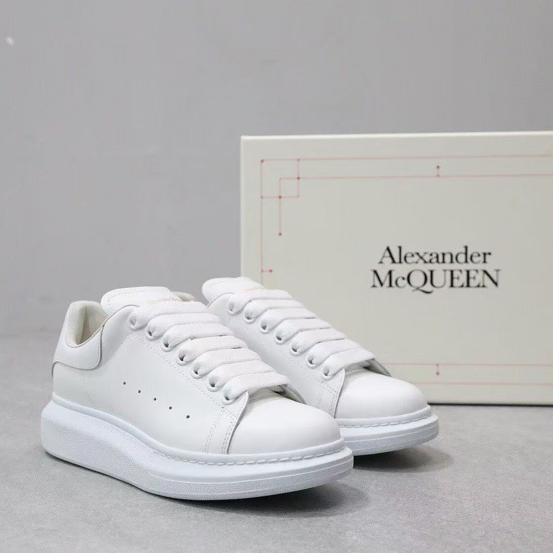 Alexander McQueen Oversized All White Leather Platform Sneakers Men 