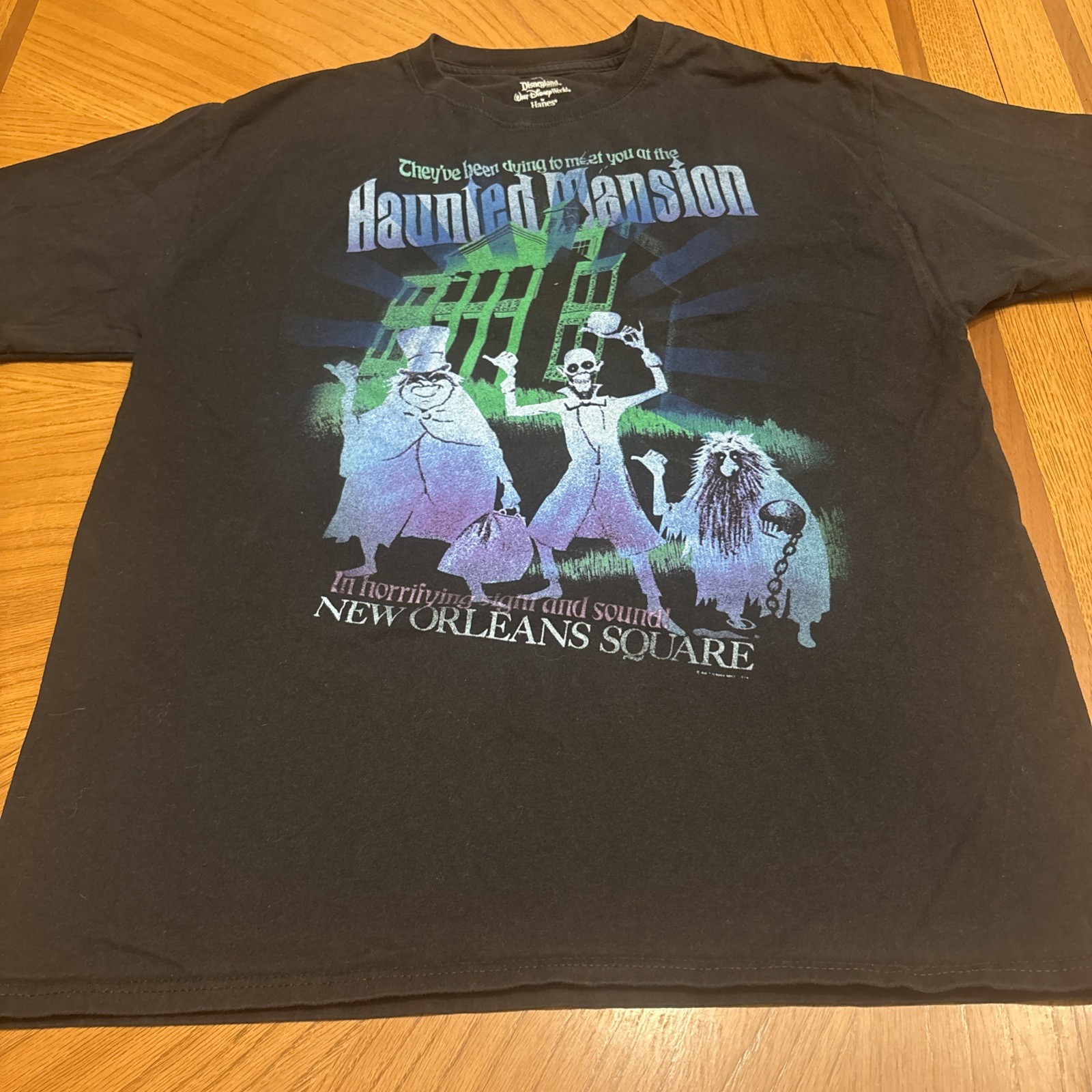 Vintage Disney World Haunted Mansion Liberty Square T Shirt Black Mens Large 