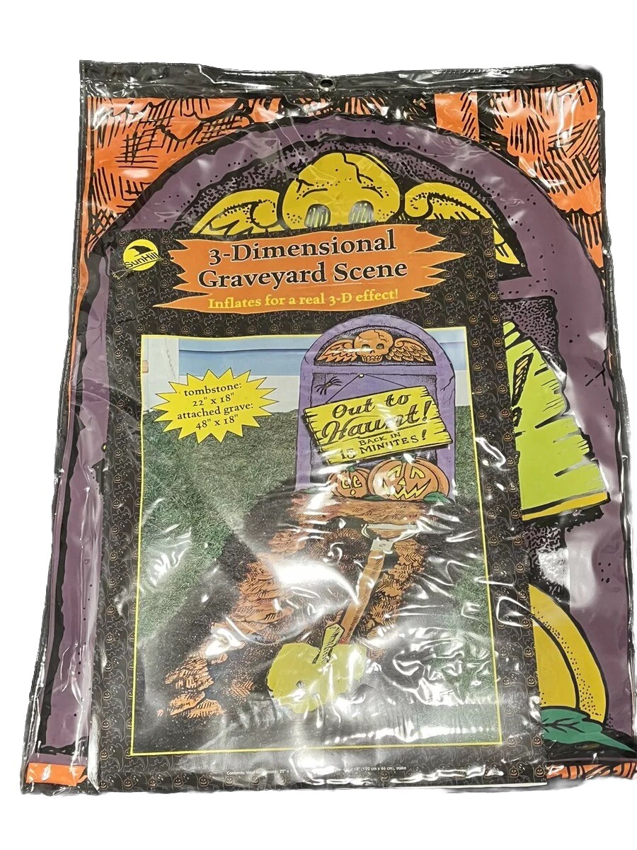 VTG Halloween Inflatable tombstone grave Pumpkins 3D Graveyard 1999 NOS Sealed