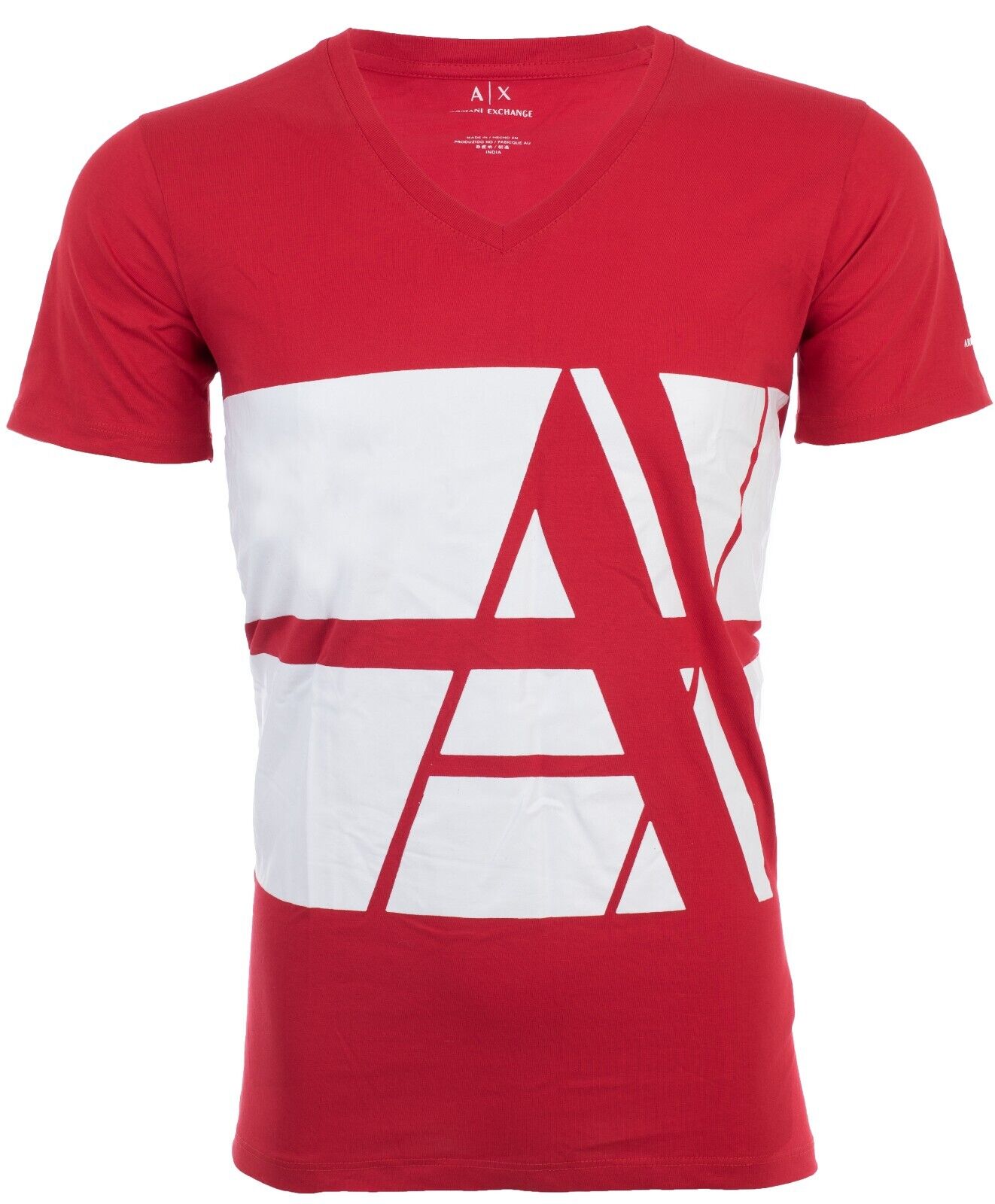 ARMANI EXCHANGE Red BOLD STRIPED Short Sleeve Slim Fit Designer V-neck T-shirt