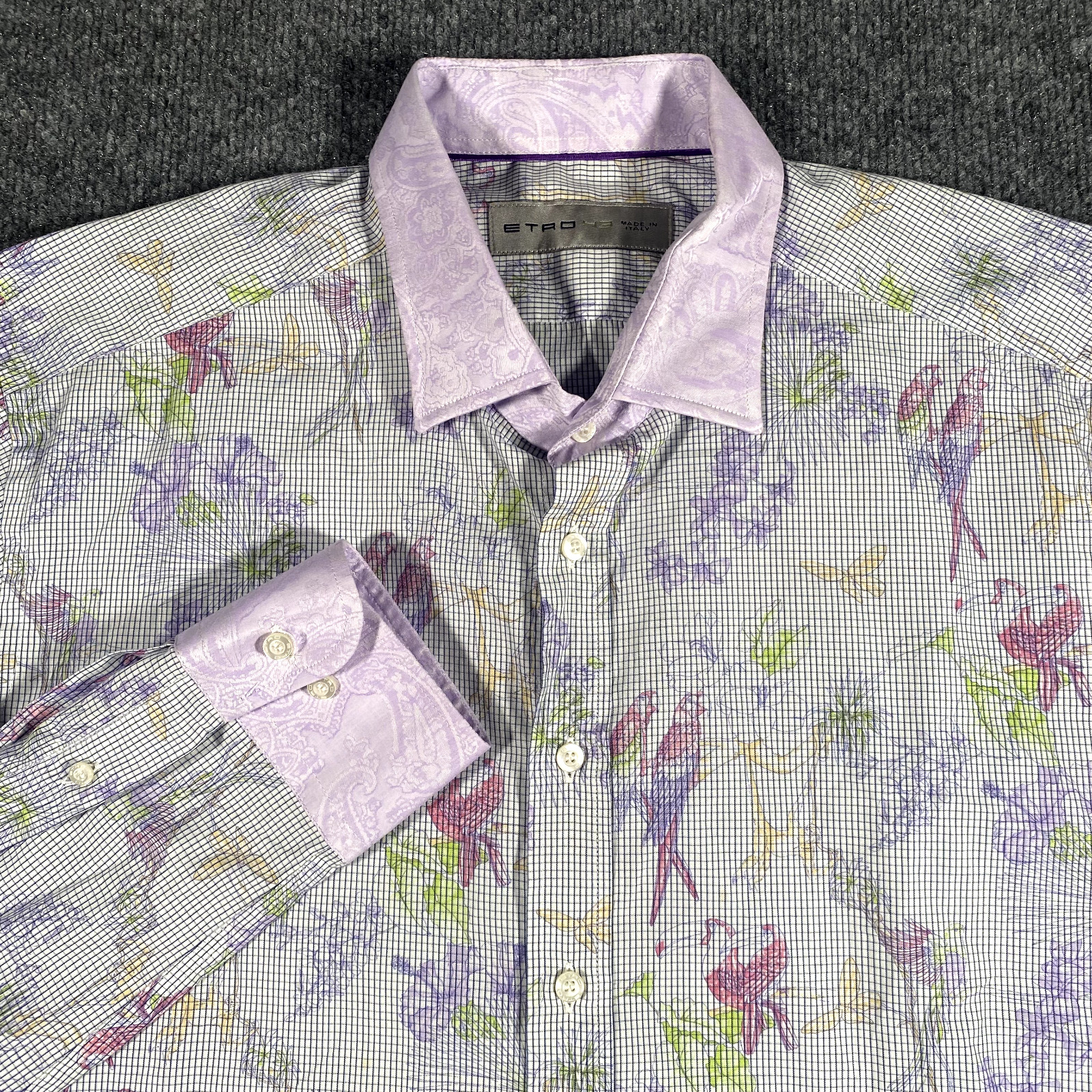 Etro Mens XL (43) Parrot All Over Print Long Sleeve Button up Designer Shirt
