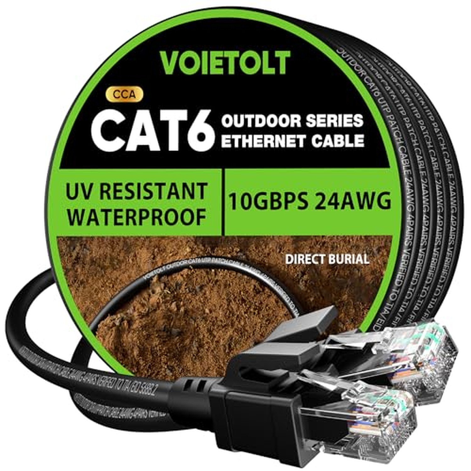 Cat 6 Outdoor Ethernet Cable 200 ft, 24AWG 10Gbps Cat6 Cable Cord Waterproof ...