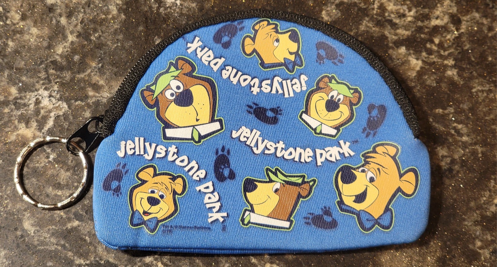 Vintage Yogi Bear & Boo Boo Jelly Stone Park Blue Coin Pouch Keychain NWOT