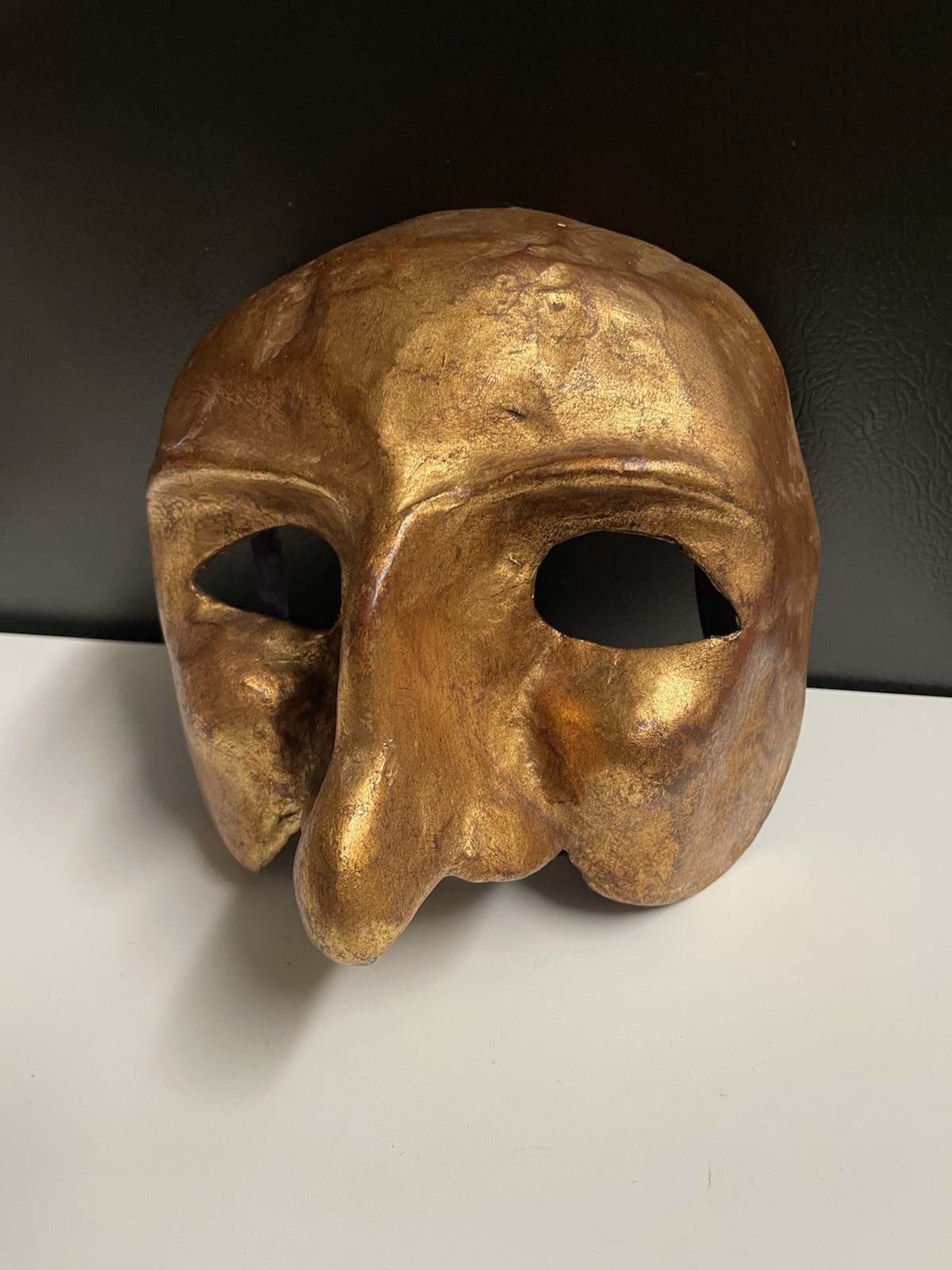 Vintage Gianni Cavalier Venetian Mask Pantalone Gold Paper Mache Handmade Italy