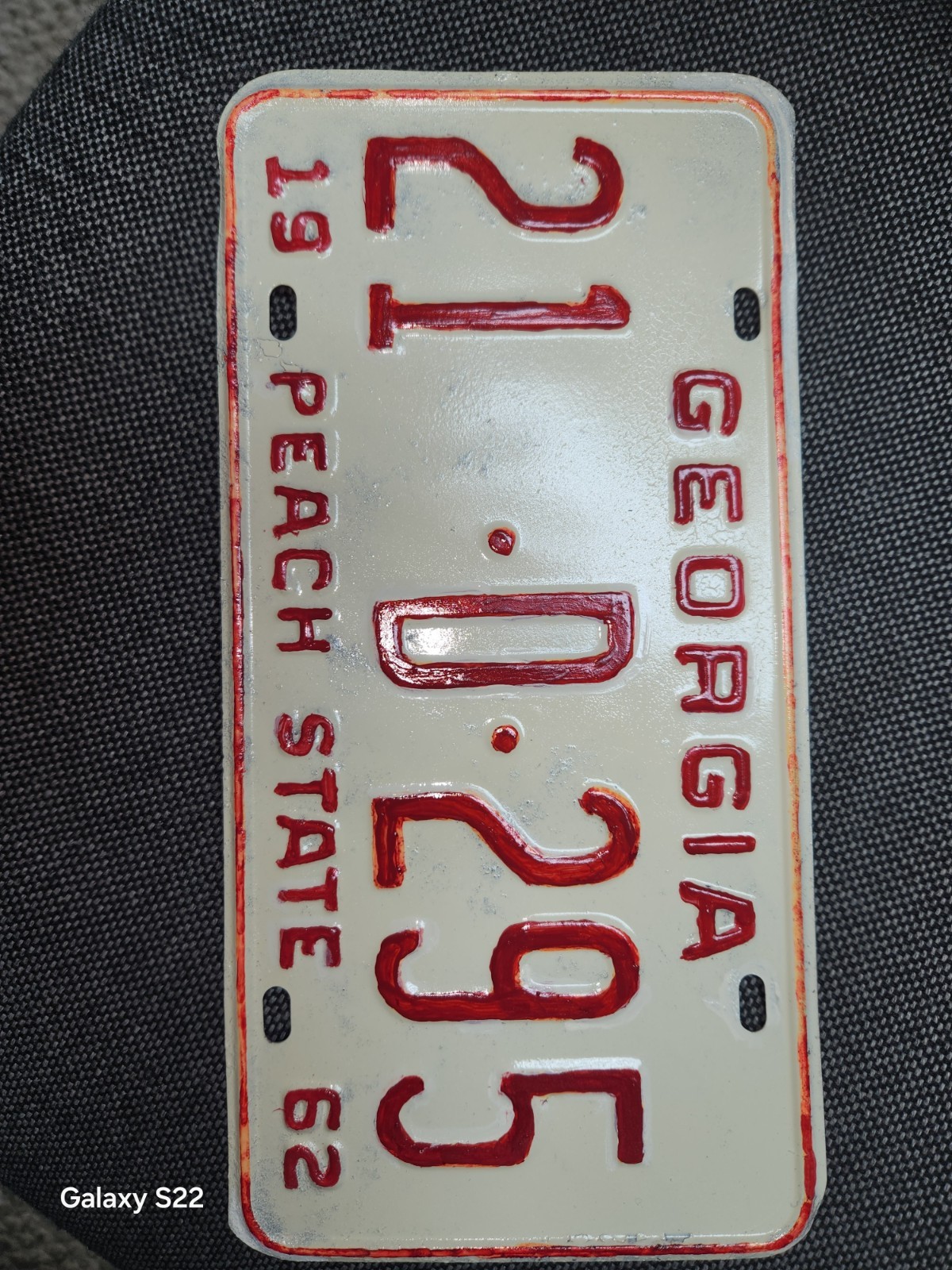Georgia Tag/License Plate 1962 # 21-D-295, Spalding County Under 3000 lbs.weight