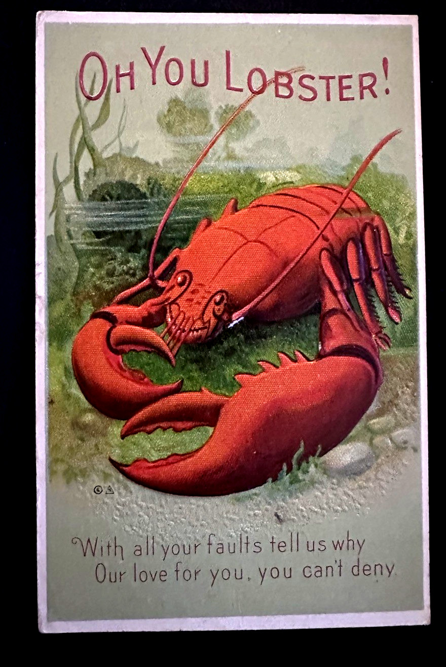 Rare~Oh You ~Lobster Antique Anthropomorphic Embossed Fantasy Postcard~r729