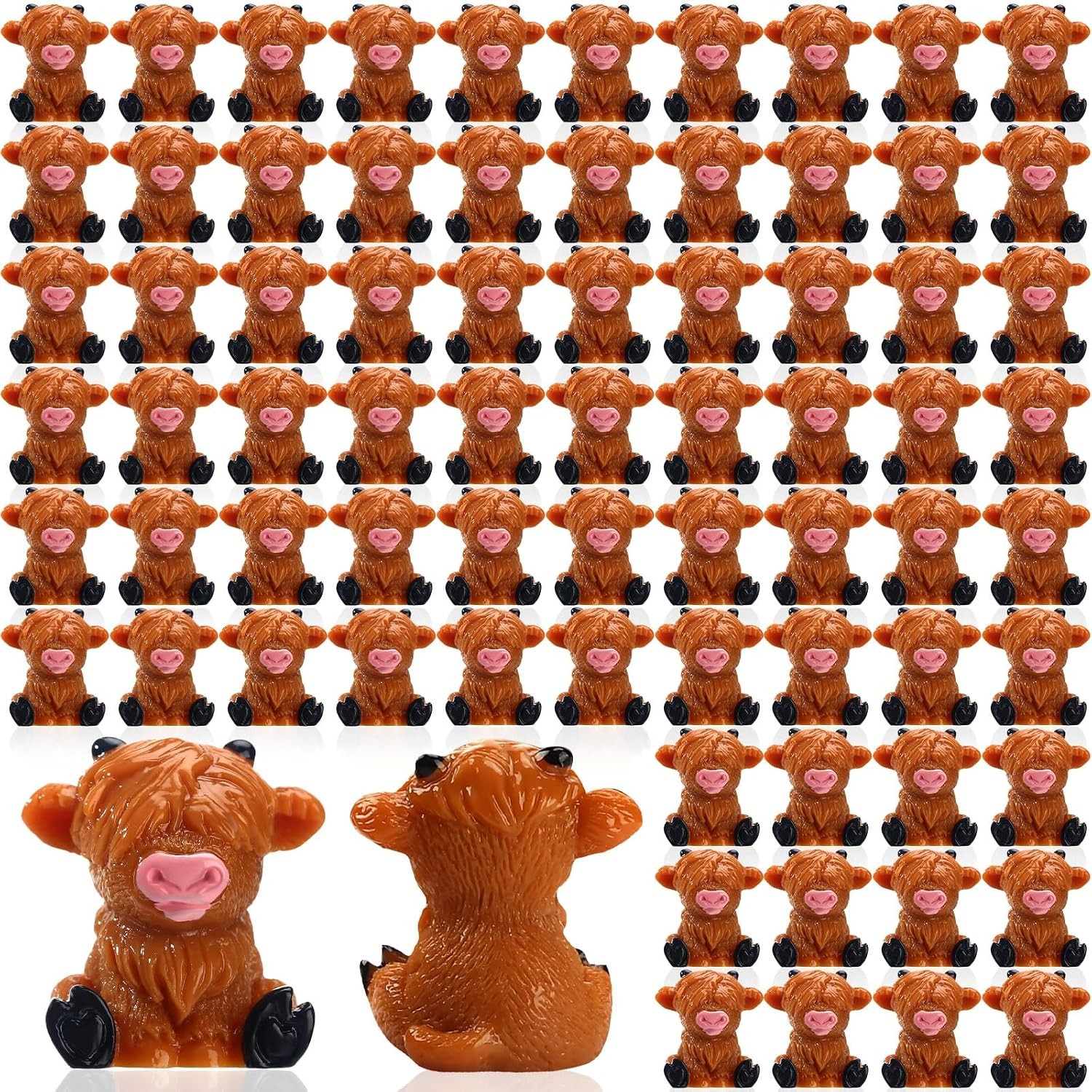 Highland Cow Figurines 100 Pcs Mini Highland Cow Animal Figurines Tiny Small