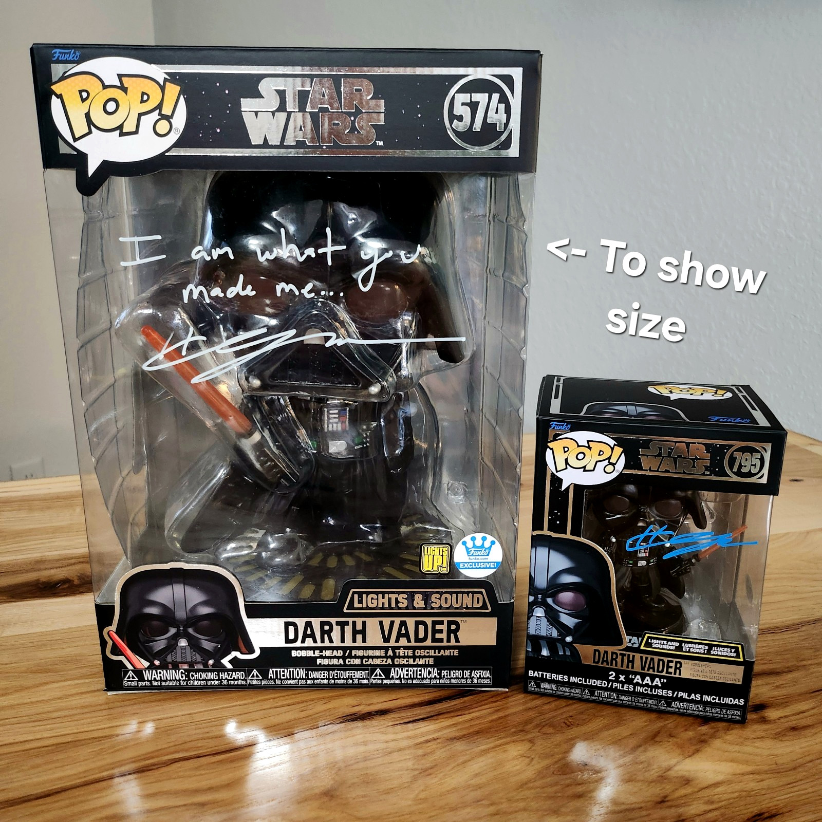 ⭐SALE⭐STAR WARS JUMBO FUNKO: Hayden Christensen auto x2 VADER 574 LITE/SOUND JSA
