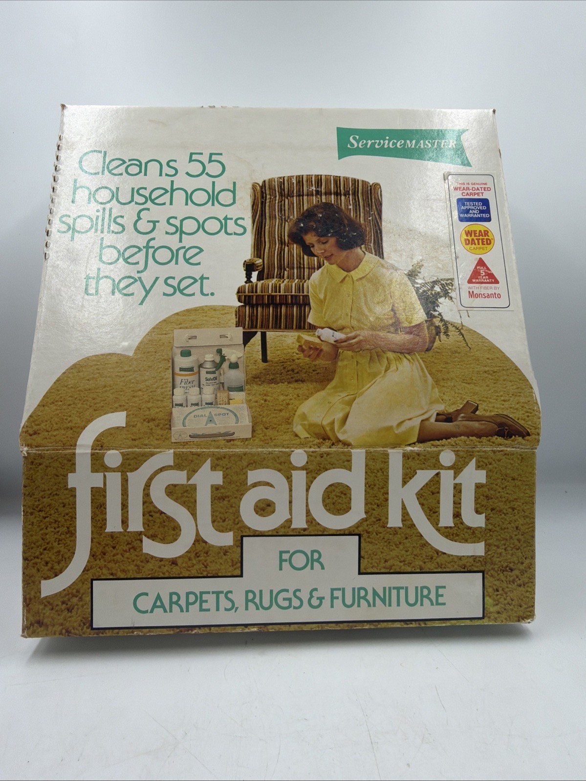 Vintage 70s Service Master First Aid Kit For Carpets Rugs & Furniture W/ Bottles
