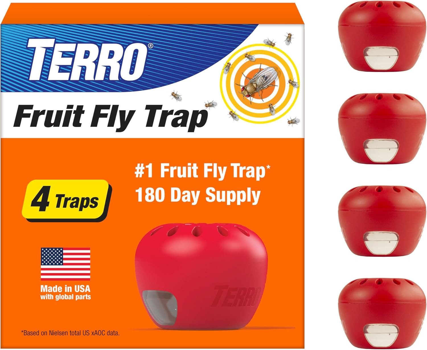 TERRO Fruit Fly Trap 4 Pack 180 Day Lure Supply Food Based Indoor Kitchen Trap