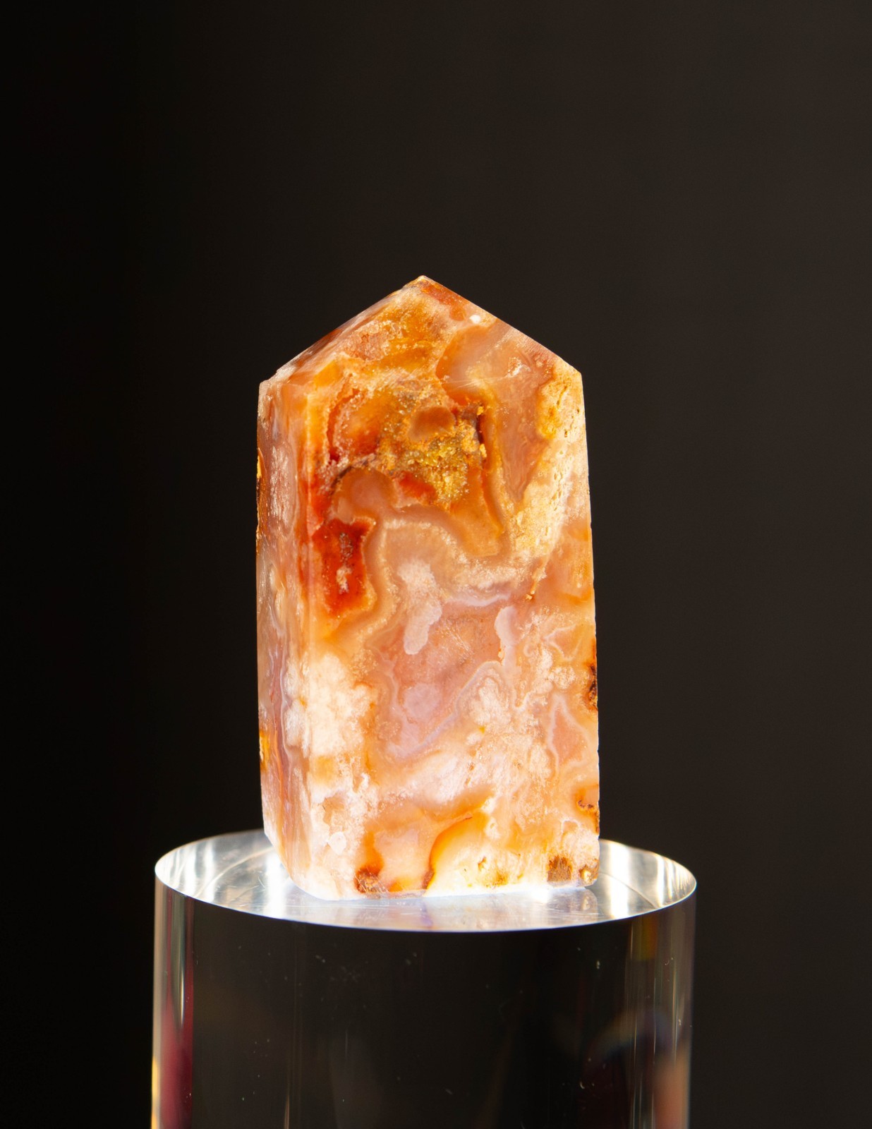 Premium Carnelian Flower Agate Crystal Point Tower with Druzy Geode Pocket 2.2\