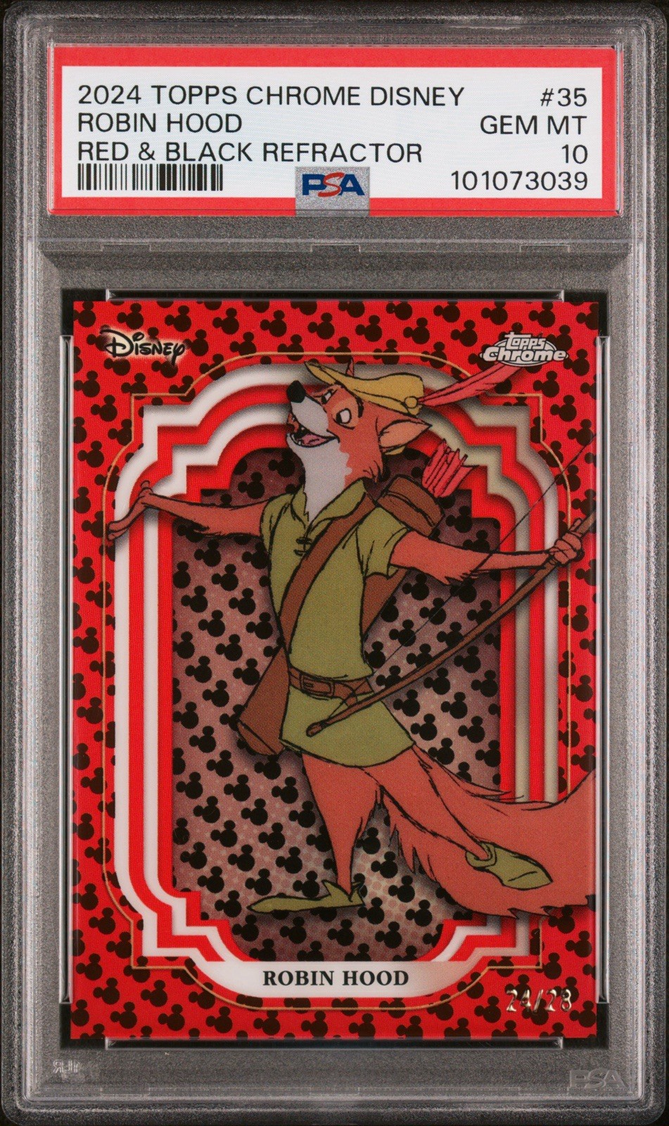 2024 Topps Chrome Disney Robin Hood #35 /28 Red & Black Refractor PSA 10