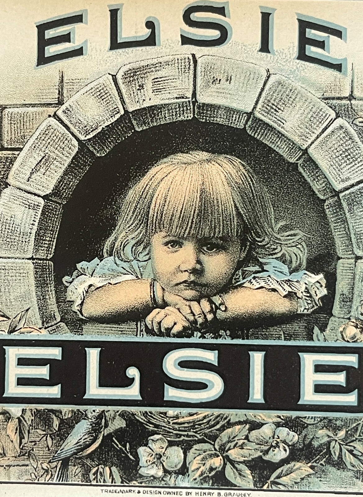 Antique Elsie Cigar Label 🪺 Chromolithograph Victorian Girl Birds Nest Grauley