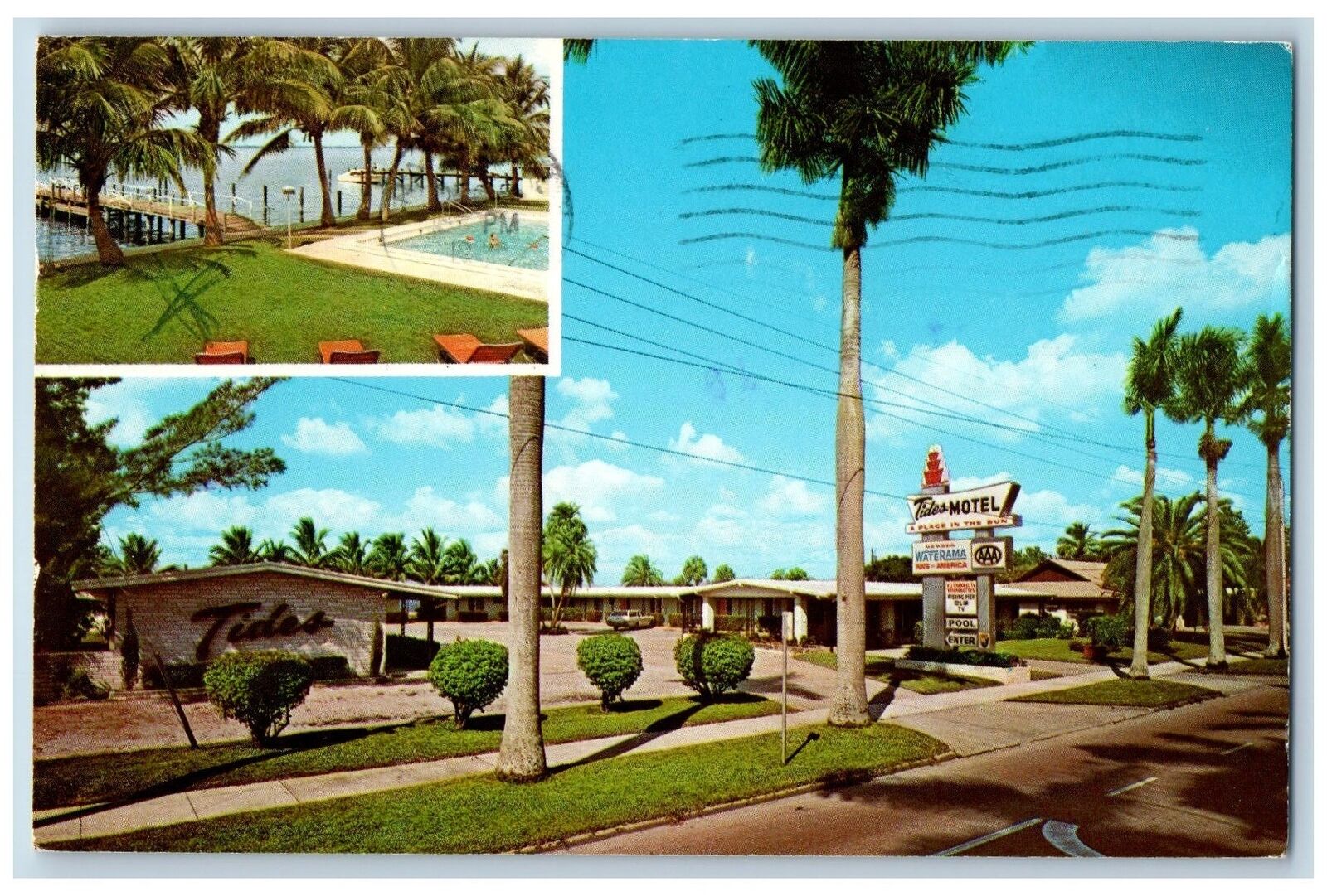 Fort Myers Florida FL Postcard Tides Motel Exterior Roadside c1960\'s Signage