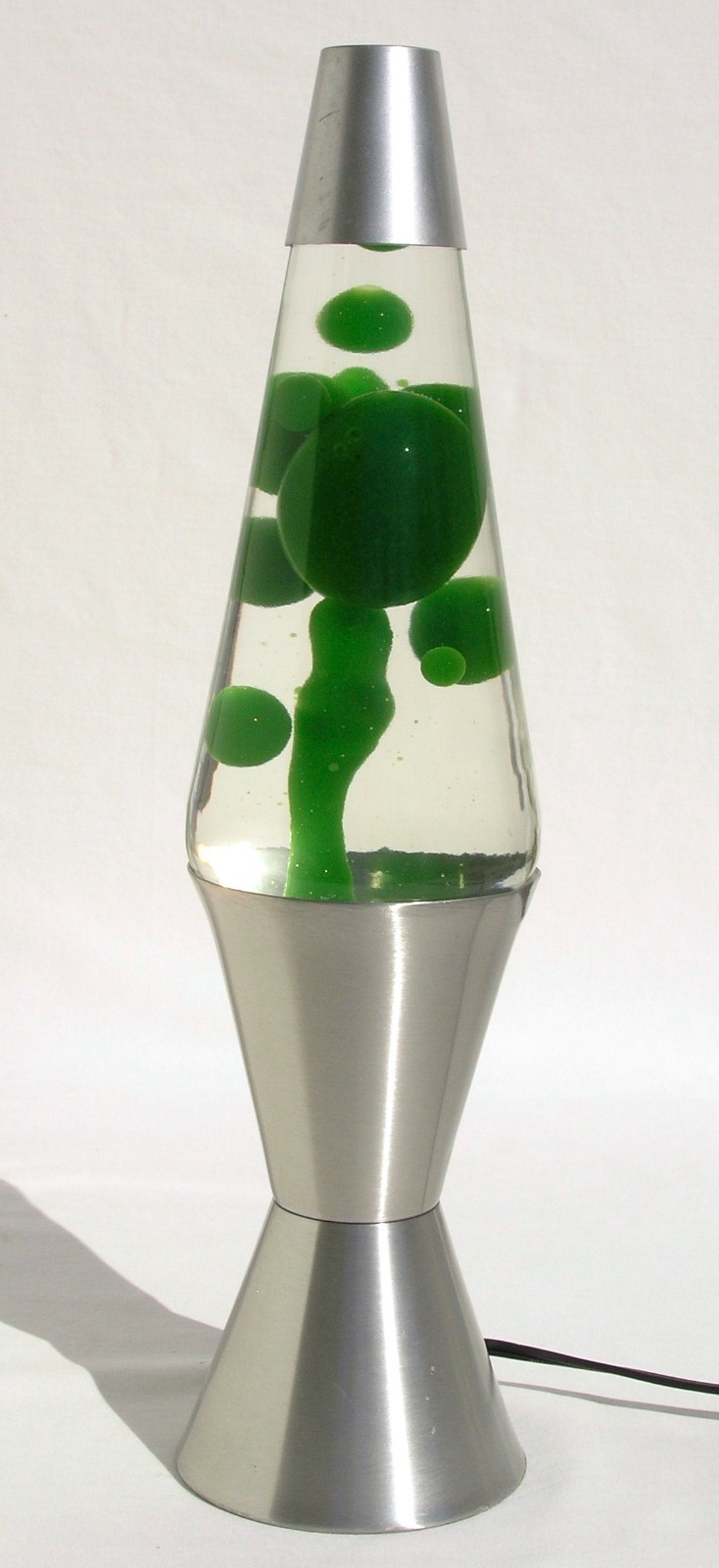 Vintage 1997 Lava Lamp Clear Liquid w/ Green Wax Silver Base 16.5\