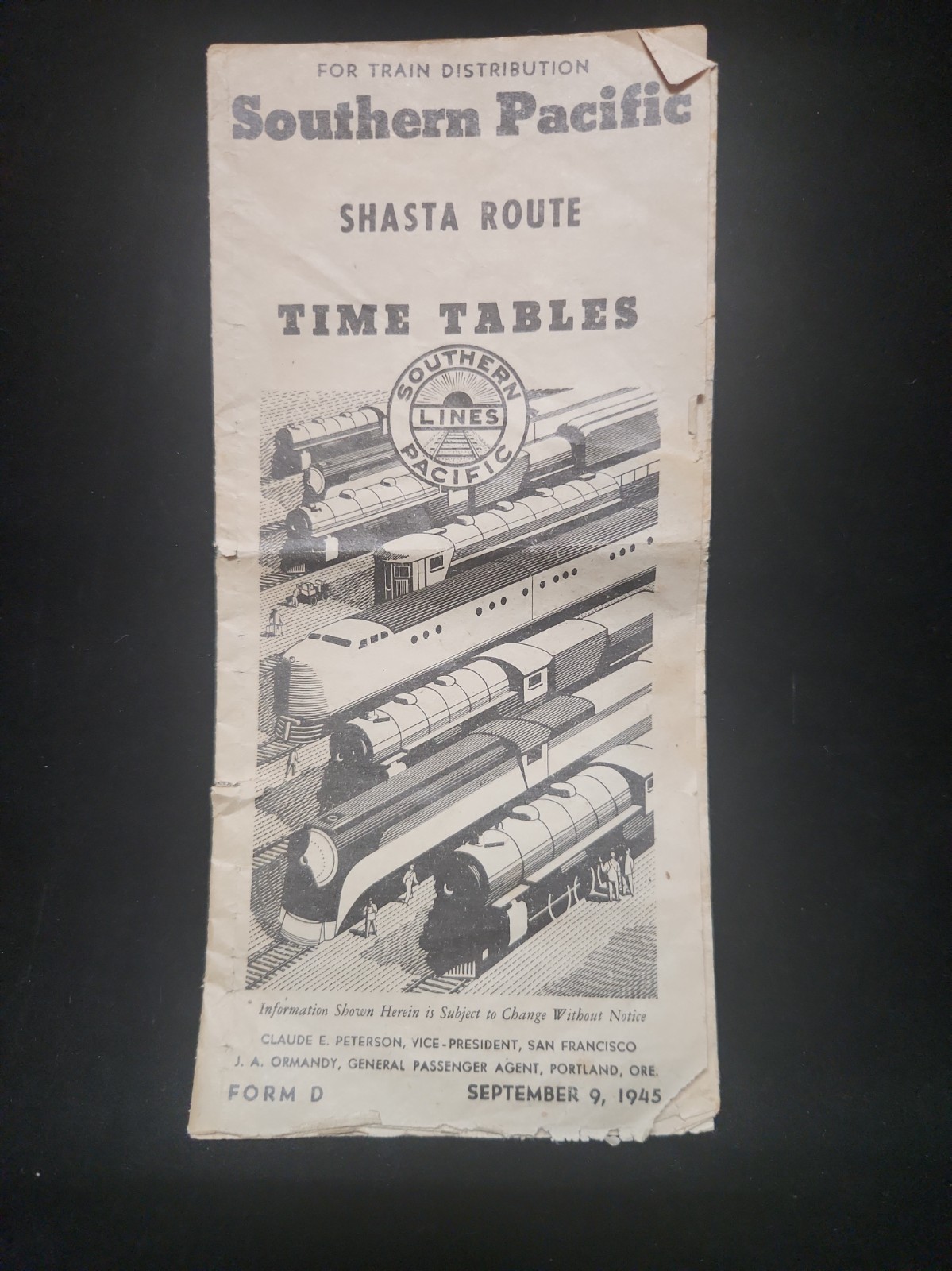 VINTAGE 1945,Sept 9 SOUTHERN PACIFIC SEASON ROUTES TIME TABLES RAILROAD