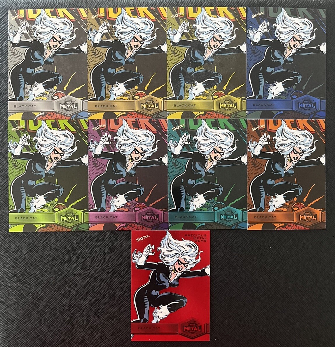 2022 Upper Deck Marvel Metal Black Cat Rainbow PMG Orange Turquoise Pink Neon