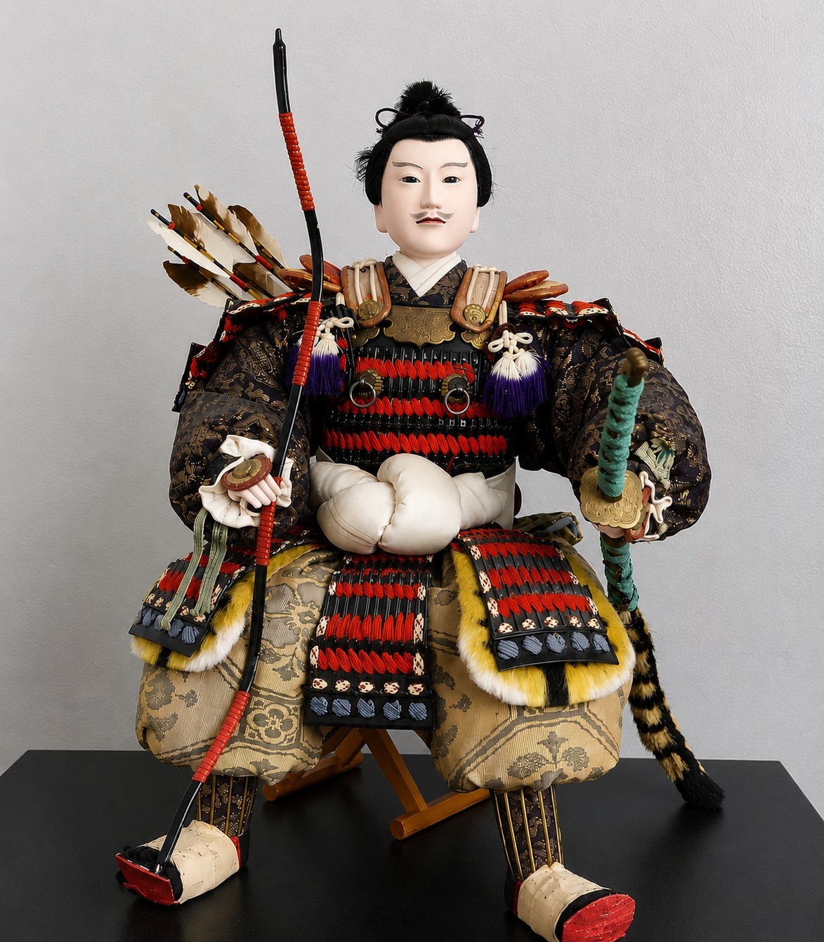 Vintage Japanese Musha Ningyo Samurai Warrior Doll Figure w/ Armor Bow & Arrows