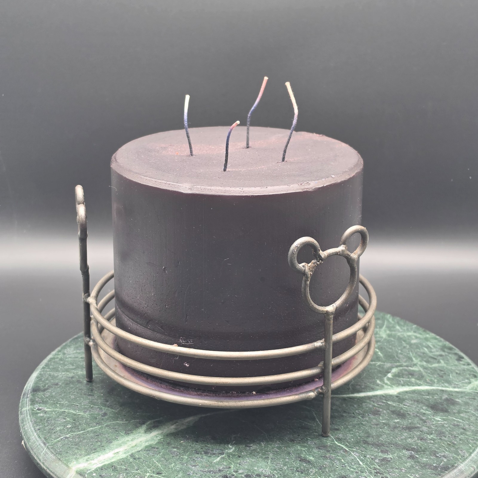 Disney Mickey Mouse Round Wrought Iron Candle Holder 4 Wick Purple Pillar