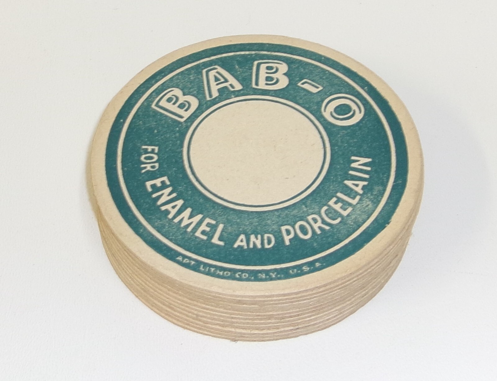 12 Vintage 1930's/40's Bab-O Enamel Porcelain Cleaner Lithograph Adv Coasters