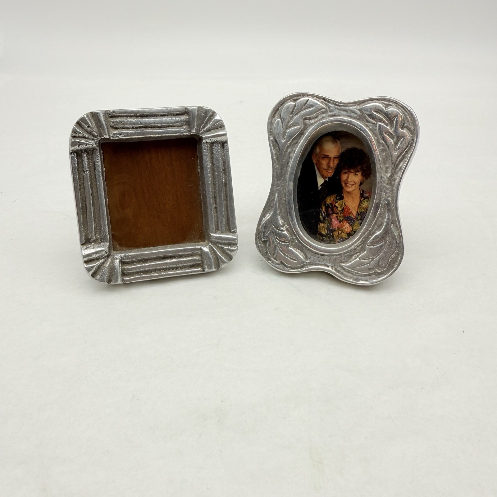 2 Vintage Mexican Pewter Spanish Colonial Design Picture Frame Wood Back