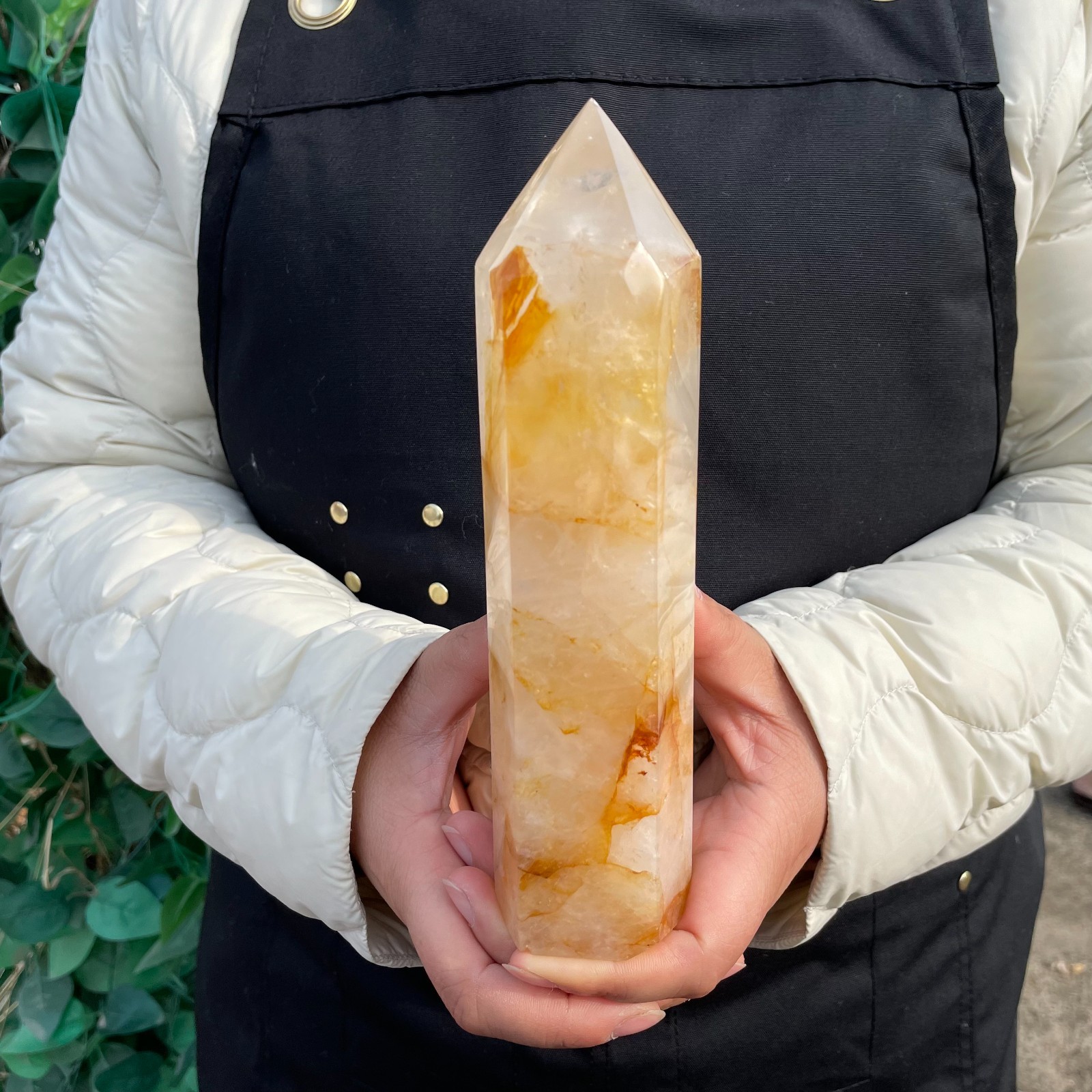 1.86LB Natural Yellow Flower Quartz Obelisk Crystal Wand Point Healing C2782