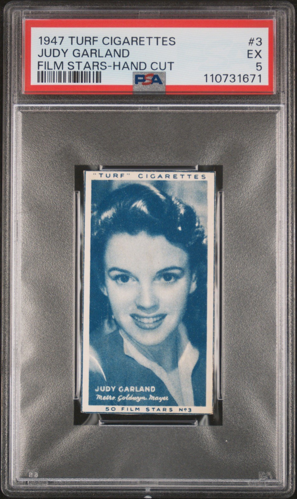 1947 TURF CIGARETTES FILM STARS HAND CUT #3 JUDY GARLAND PSA 5