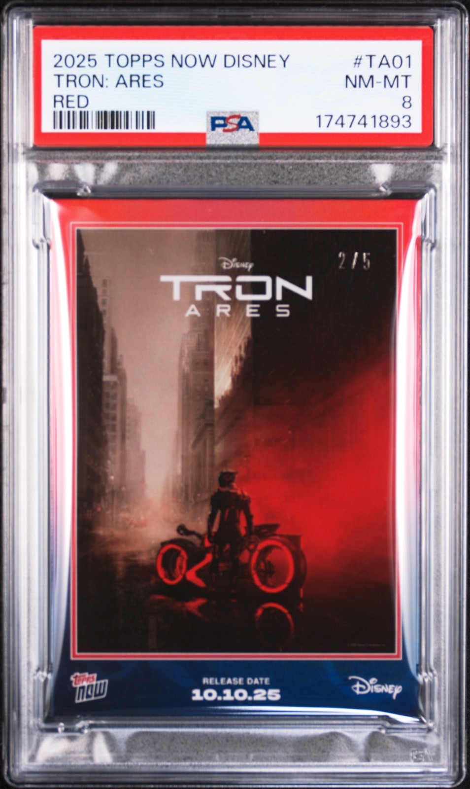 2025 TOPPS NOW DISNEY - TRON ARES #TA01 - RED 2/5 PSA 8 - POP 1