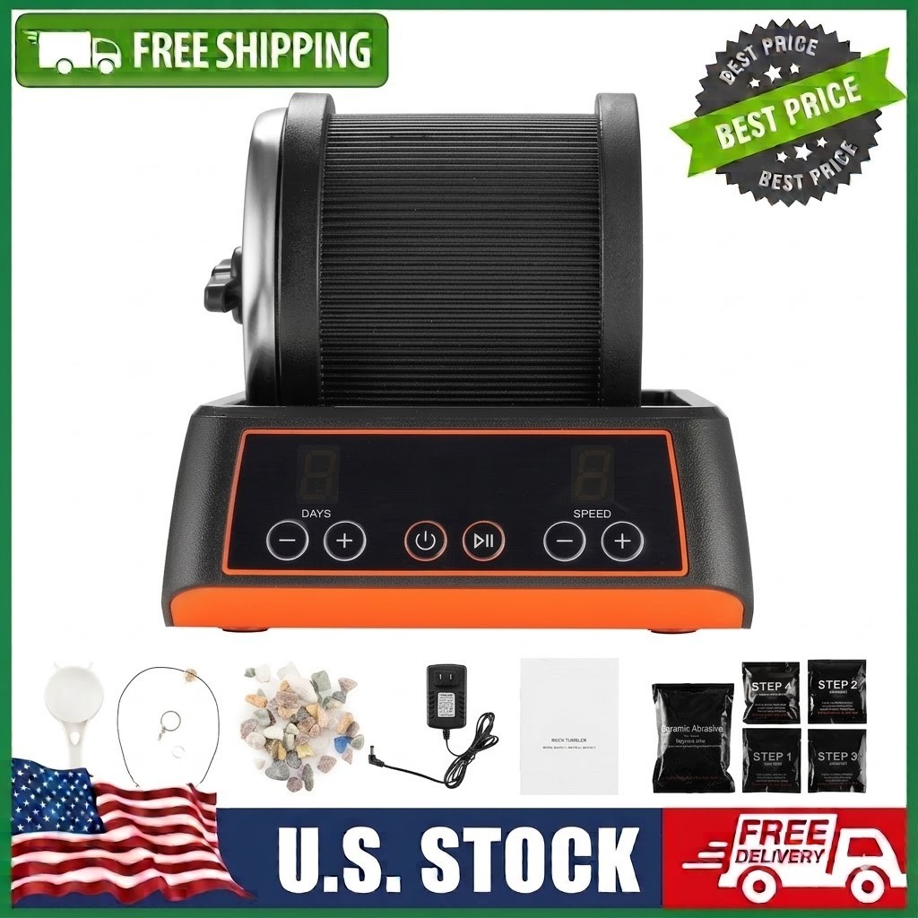 KFFKFF Rock Tumbler Kit 2lbs Stone Polisher 4 Speeds 9 Day Timer Gemstones