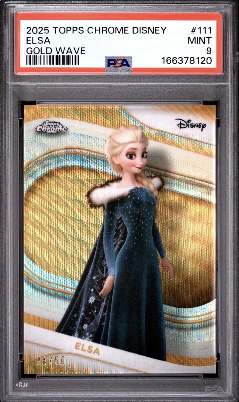 Topps 2025 Topps Chrome Disney Elsa Gold Wave /50 PSA 9 #111
