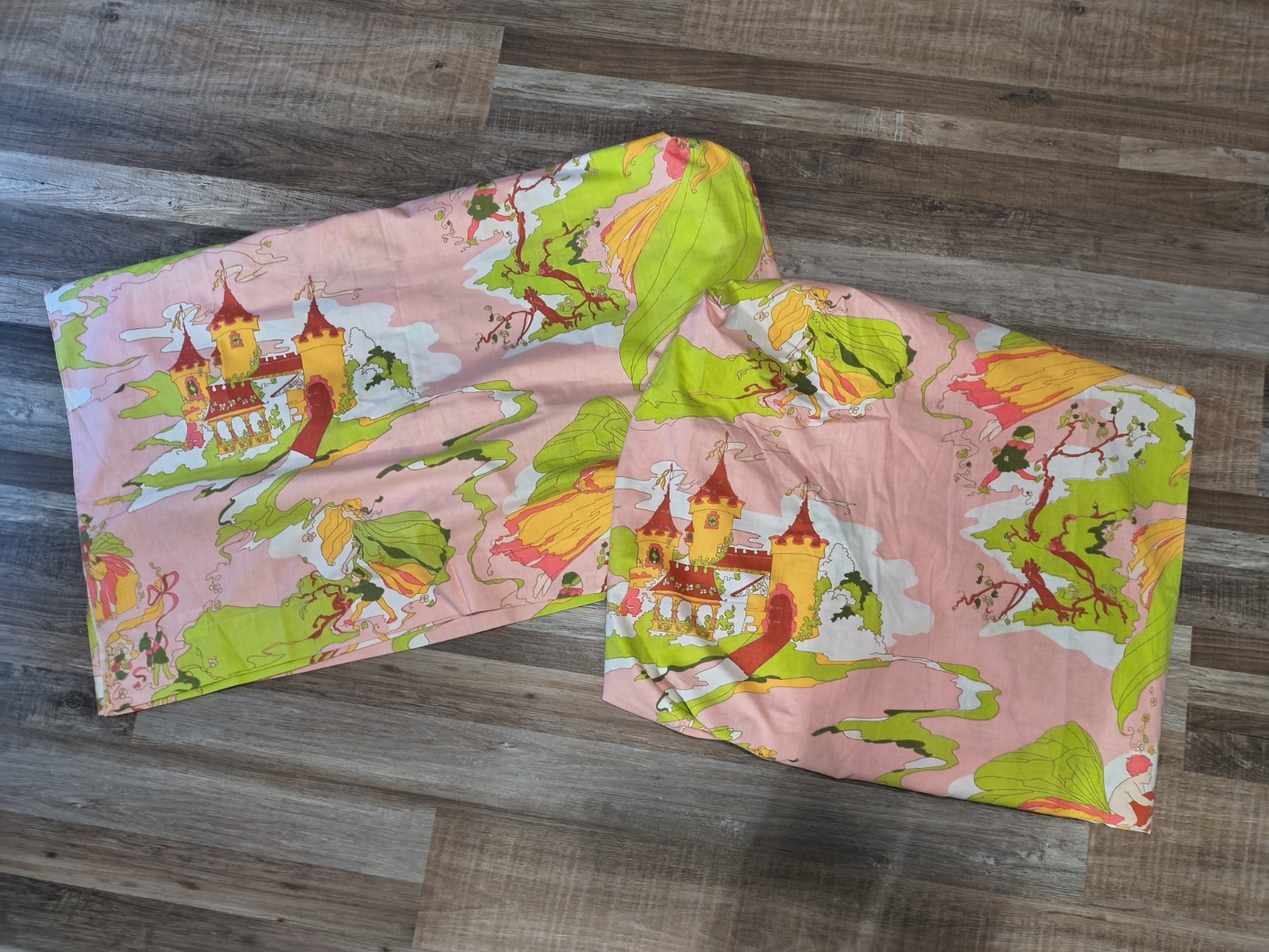 Vintage 1970s Dan River Fairy Tale Princess Castle Full Double Sheet Set Fitted