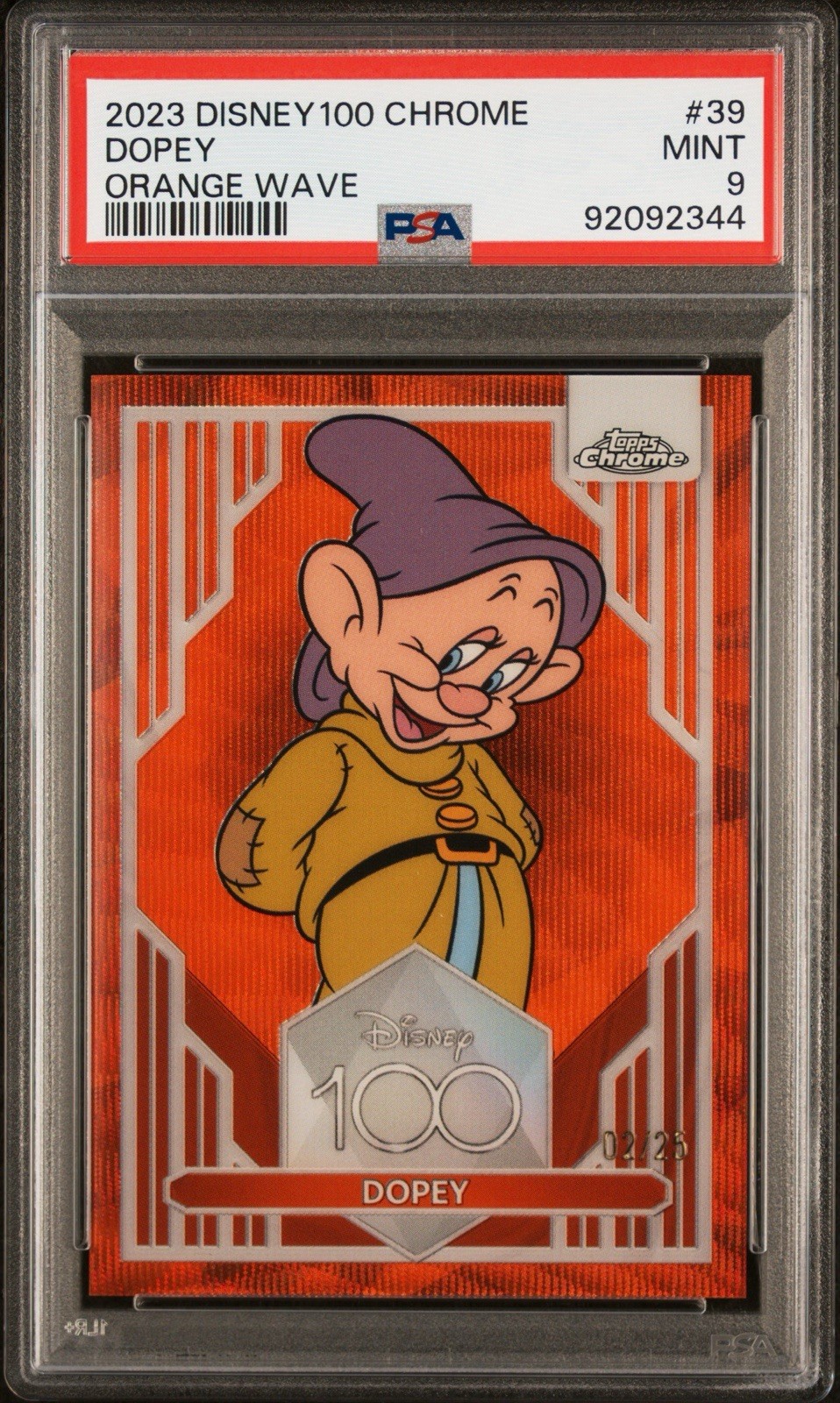 2023 Topps Chrome Disney 100 Dopey Orange Wave Refractor #/25 PSA 9 MINT