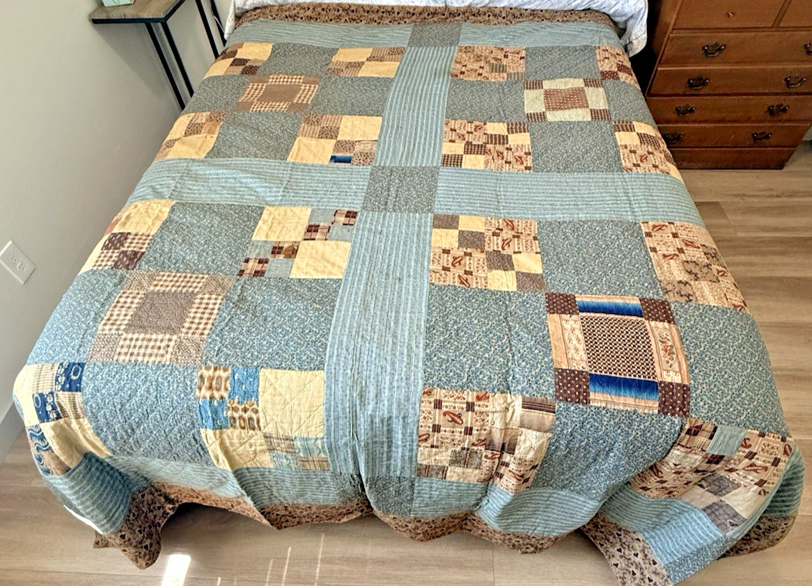 Antique 1800s Hand Pieced Quilt Handmade Patchwork, Leaves - 90
