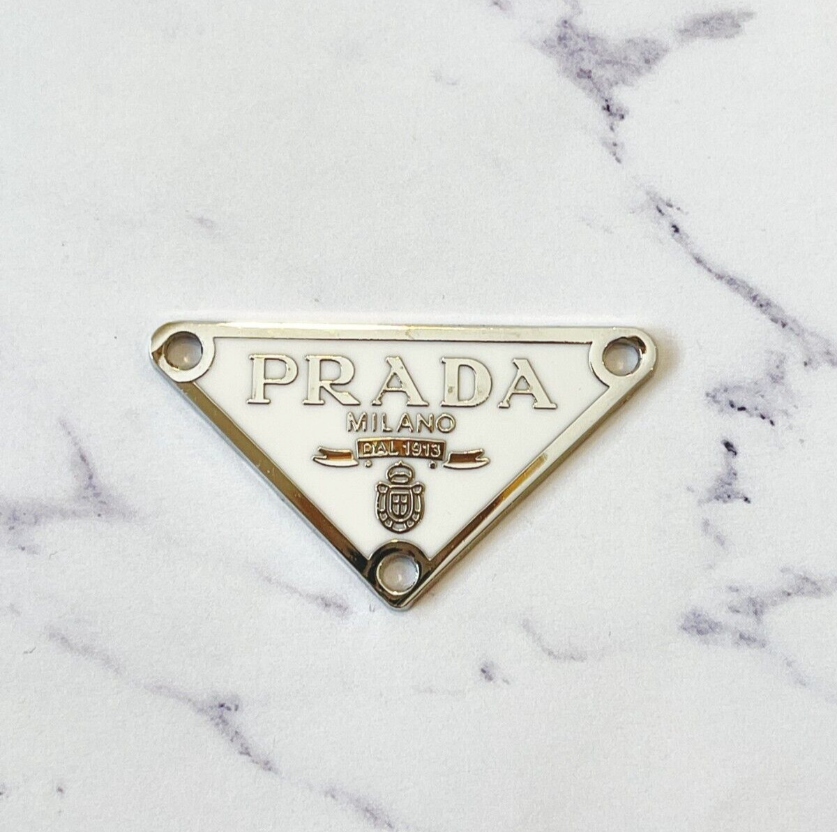 Prada Logo Triangle White and Silver Button Pendant Zipperpull